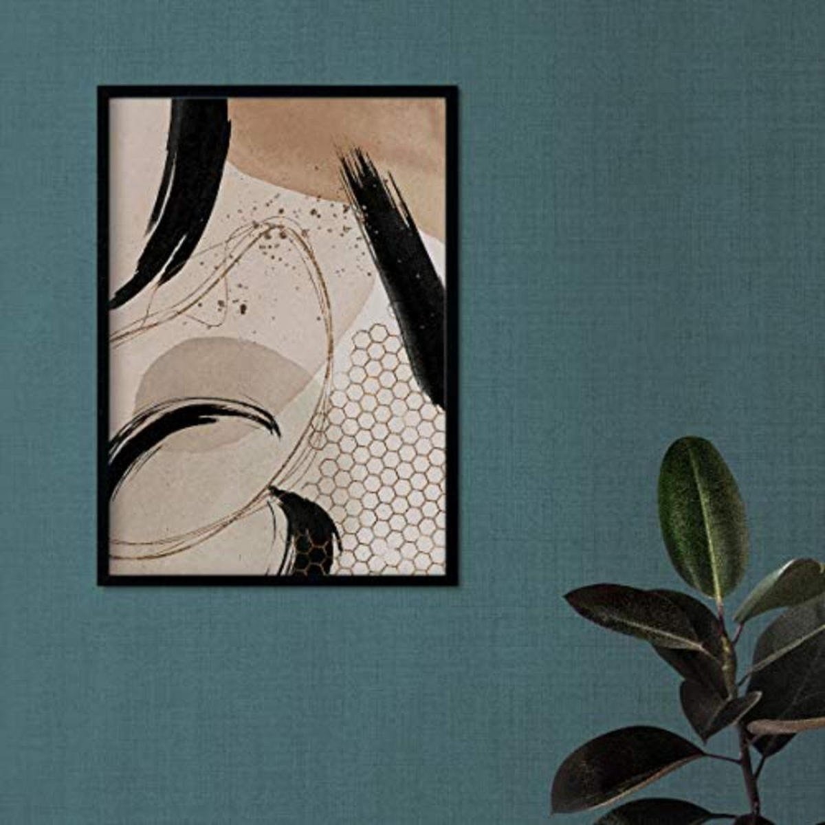 POSTER Set mit 4 Abstrakte Formen und Figuren Braun A4 Schwarzer Rahmen - Schwarz, Papier (29.7/3cm) - Nacnic