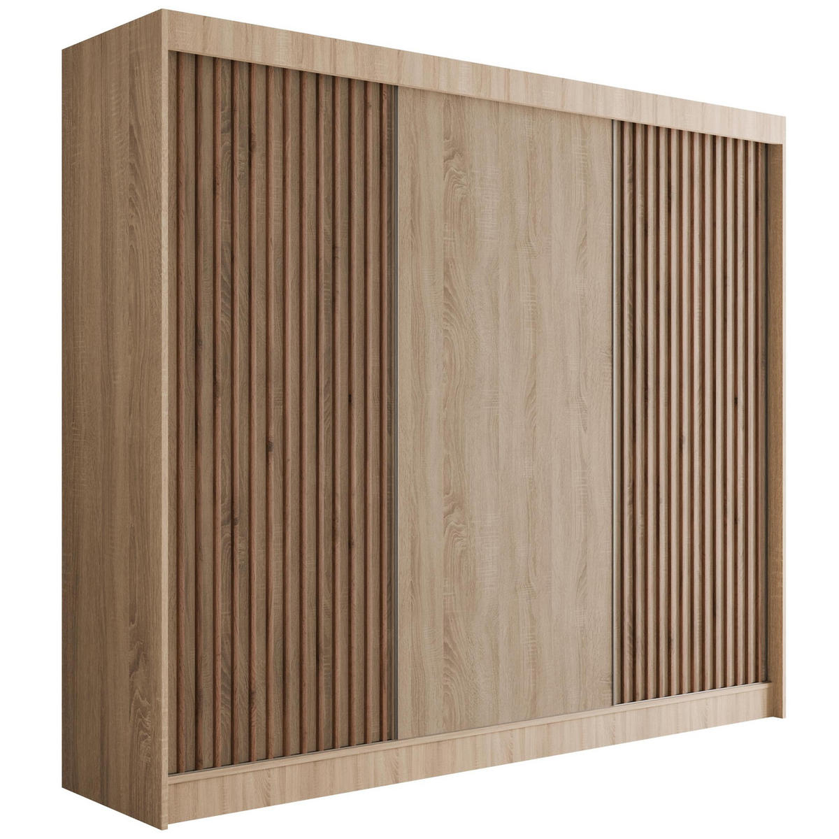 KLEIDERSCHRANK mit Lamel-Schiebetüren VILANv2 - 250 cm Sonoma Eiche+Sonoma Eiche+Lamelle Eiche Wotan - Eiche Wotan/Sonoma Eiche, Holzwerkstoff (250/215/61cm) - ALTDECOR