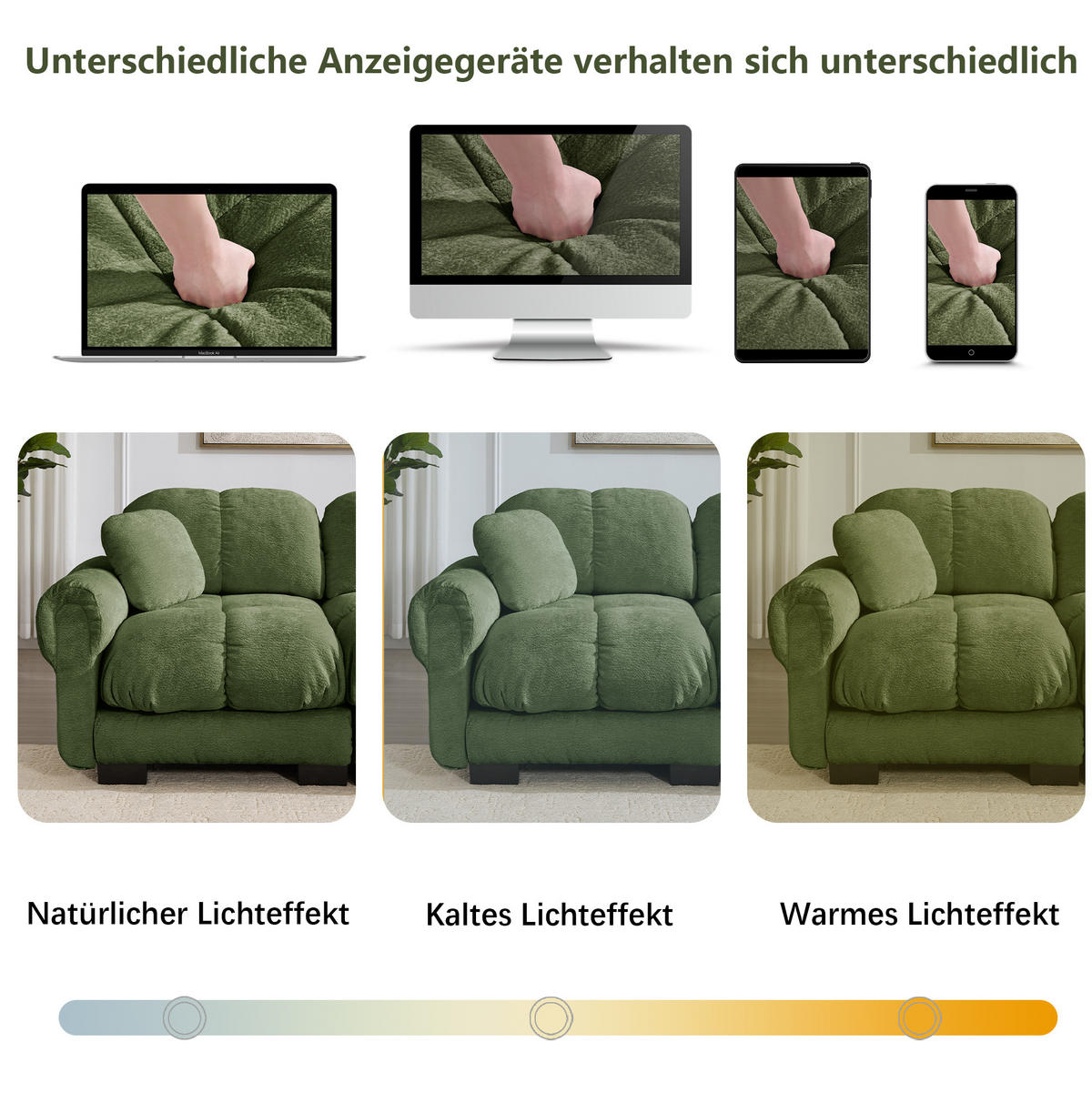 SOFA 190/86/90 cm in Grün aus Chenille mit modularem Stecksystem - Grün, Textil (86/90/190cm) - Flora Grace