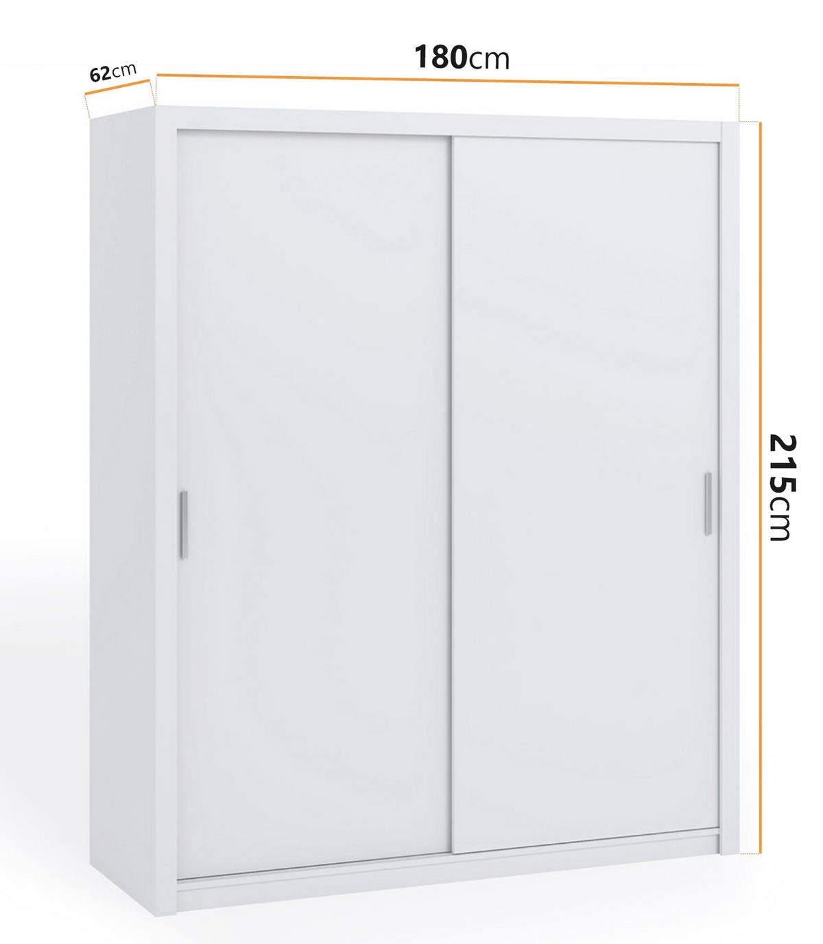 SCHIEBETÜRENSCHRANK Tamiza 180/215/62 2-türig - Silberfarben/Weiß, Holzwerkstoff/Kunststoff (180/215/62cm) - Ravio