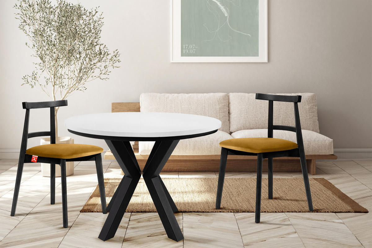ESSTISCH ROSTEL Ausziehbar 100-140cm Rund, weiß - Schwarz/Weiß, Holz (100/140/75cm) - KONSIMO®