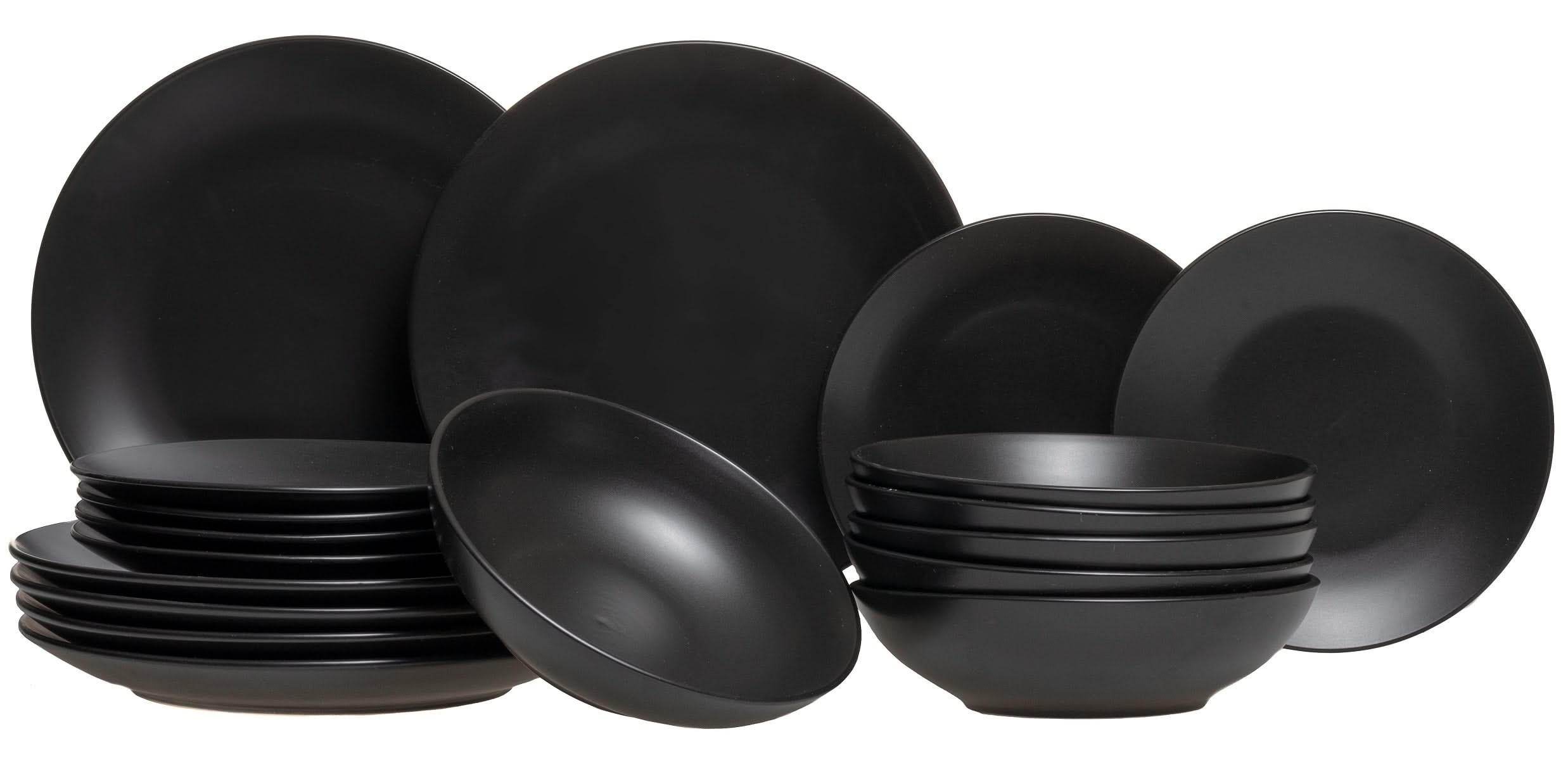 GESCHIRRSET18-TEILIG GESCHIRRSETBlack Tie - 18-teilig / 6 Personen - 6 Frühstücks-/Dessertteller, 6 tiefe Teller und 6 ESSTELLER - Schwarz, Keramik (2/2/1cm) - Studio Tavola