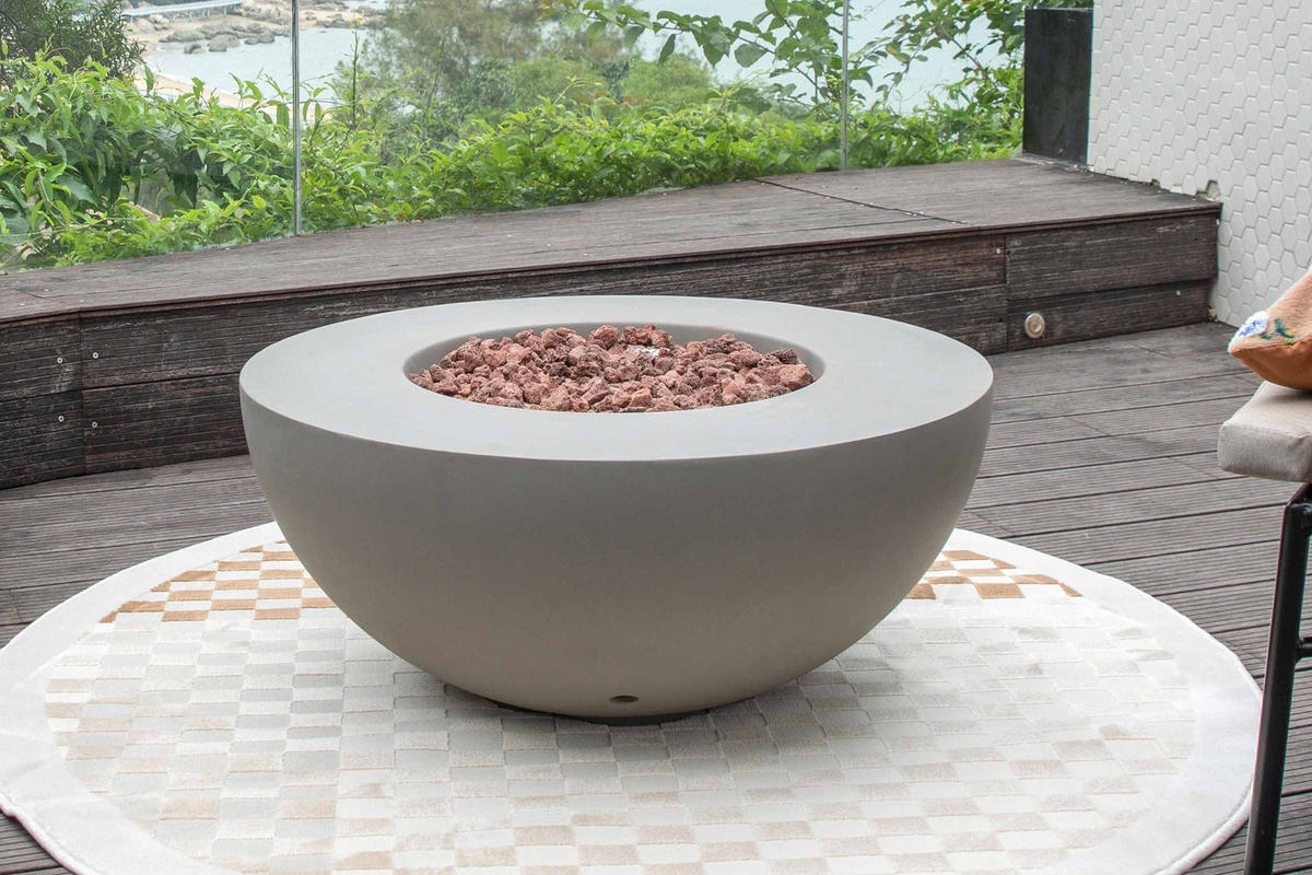 FEUERTISCH Roca Gasfeuerstelle aus GFRC-Beton 87/87/37 cm - Hellgrau, Stein (87/37/87cm) - Elementi