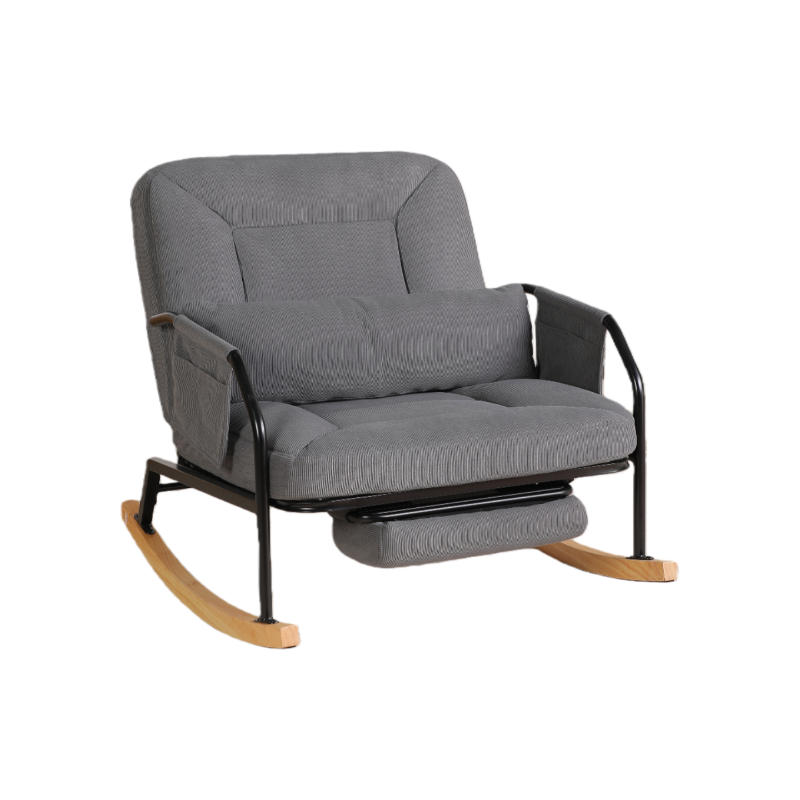 SCHAUKELSTUHL,ÜBERGROSS mit Fußstütze verstellbare Lehne Metallholz Cord,grau - Grau, Textil (87/89/88cm) - Vallsero
