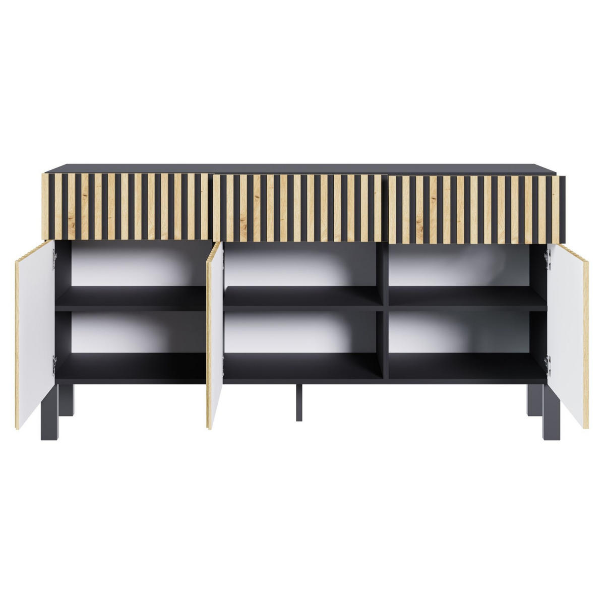 SIDEBOARD Telire 3-türig Schwarz / Artisan Eiche-Optik, 154 cm - Eichefarben/Schwarz, Holzwerkstoff/Metall (154/80.4/34cm) - Selsey