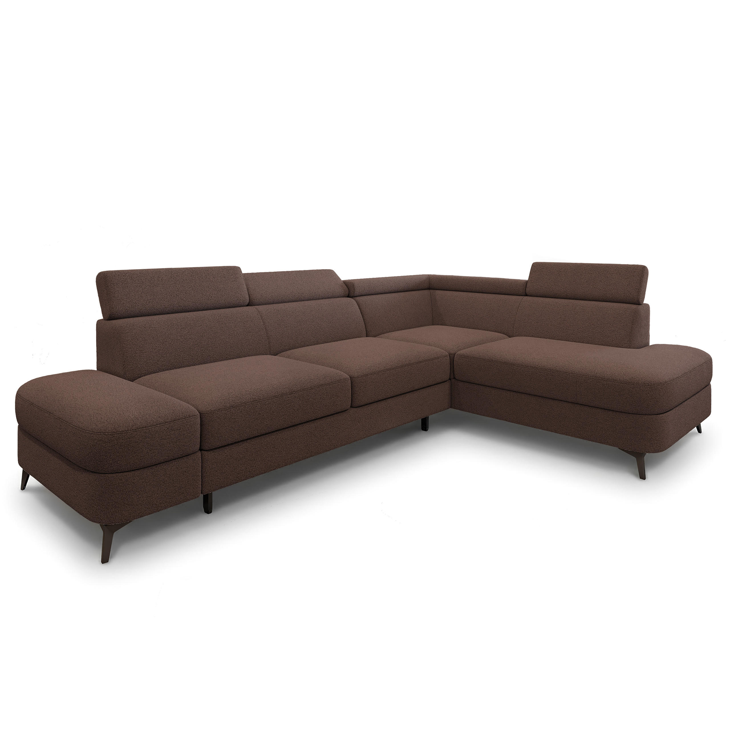 ECKSOFA AVISE Q R-S Braun Boucle-Stoff mit Schlaffunktion - Braun, Holzwerkstoff/Textil (268/195cm) - MASSENO