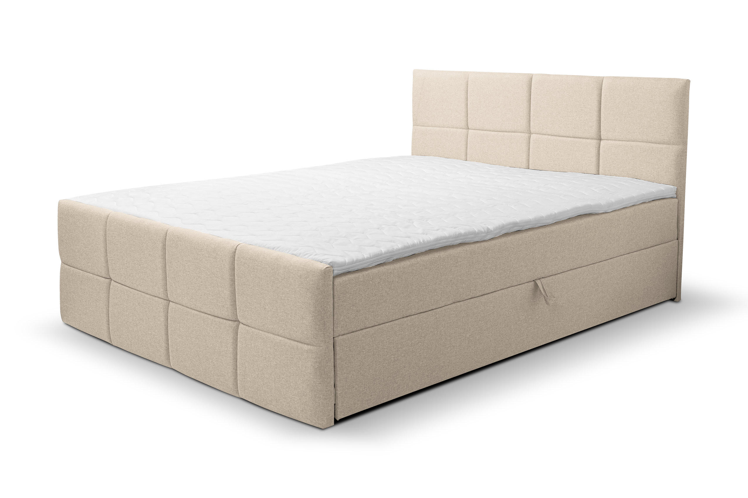BOXBETT DORIS mit 2 Bettkästen, 140x200, Farbe: Beige, Velourstoff, mit Bonell-Matratze inkl. Topper - Beige, Holz/Kunststoff (140/200cm) - VENASI MÖBEL