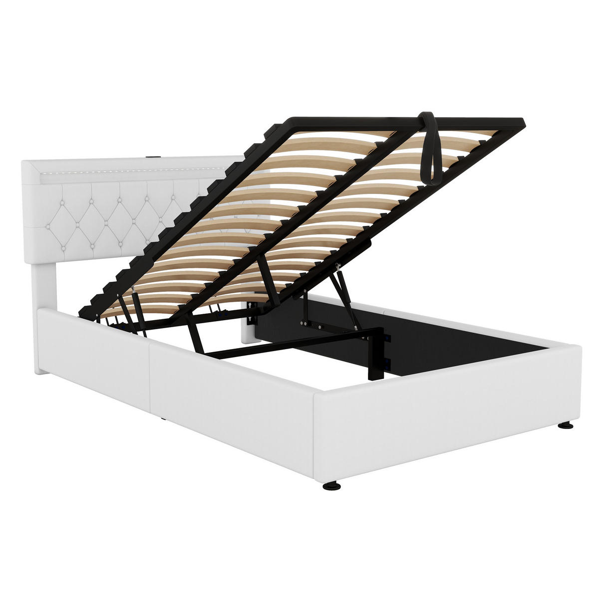 POLSTERBETT 140/200 cm Weiß mit Stauraum mit LED-Beleuchtung mit USB- und Type-C-Anschlüssen - Weiß, Textil (140/200cm) - OKWISH