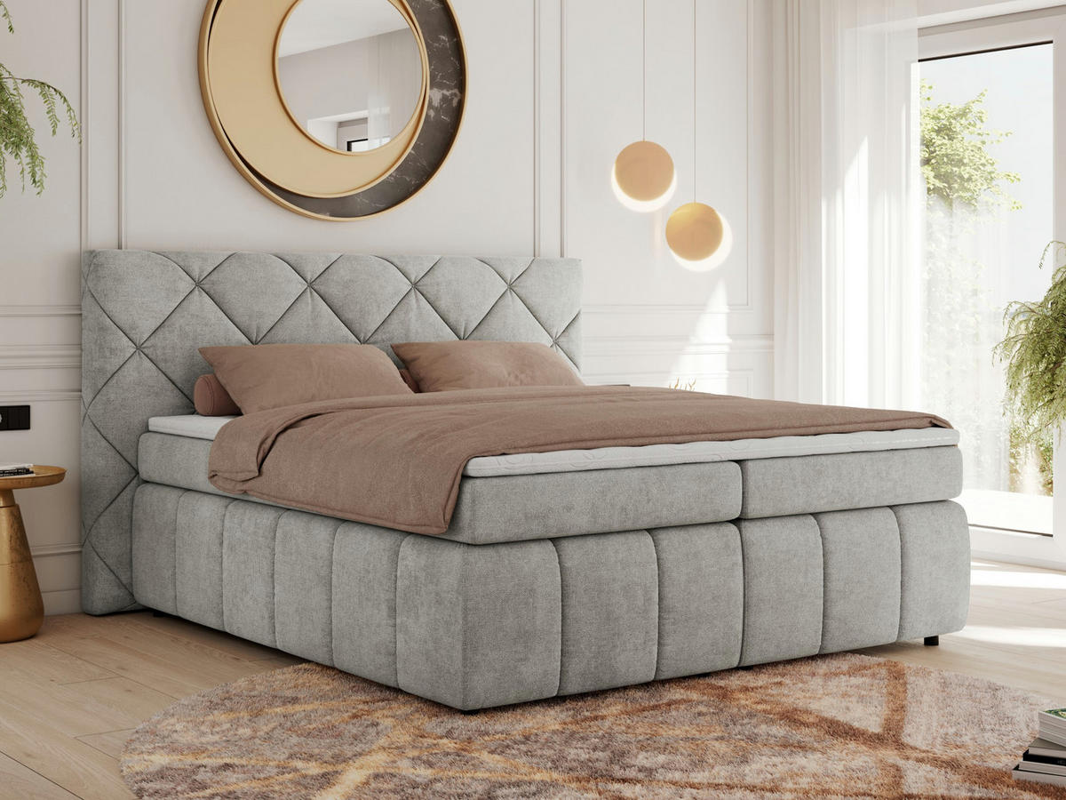 BOXBETT RITA 140/200 - Hellgrau Struktur - H3 - Hellgrau, Holz/Textil (140/200cm)
