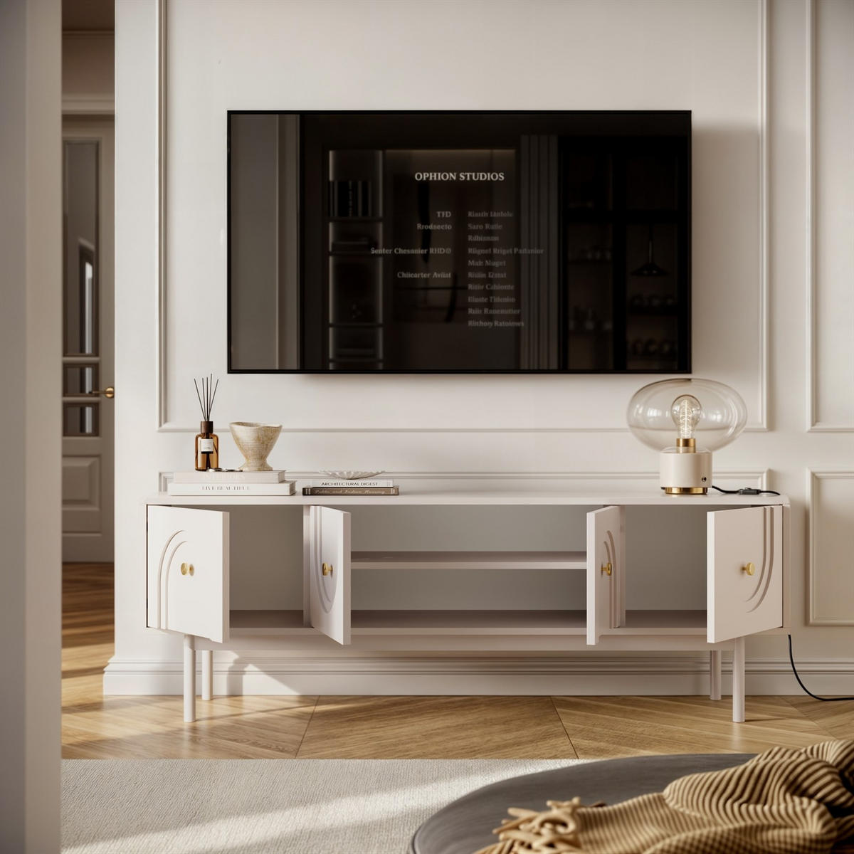 TV-SCHRANK LIBERTY auf Holzbeinen kaschmirfarben - Kaschmir, Holzwerkstoff (154/53.5/39cm) - Lookway