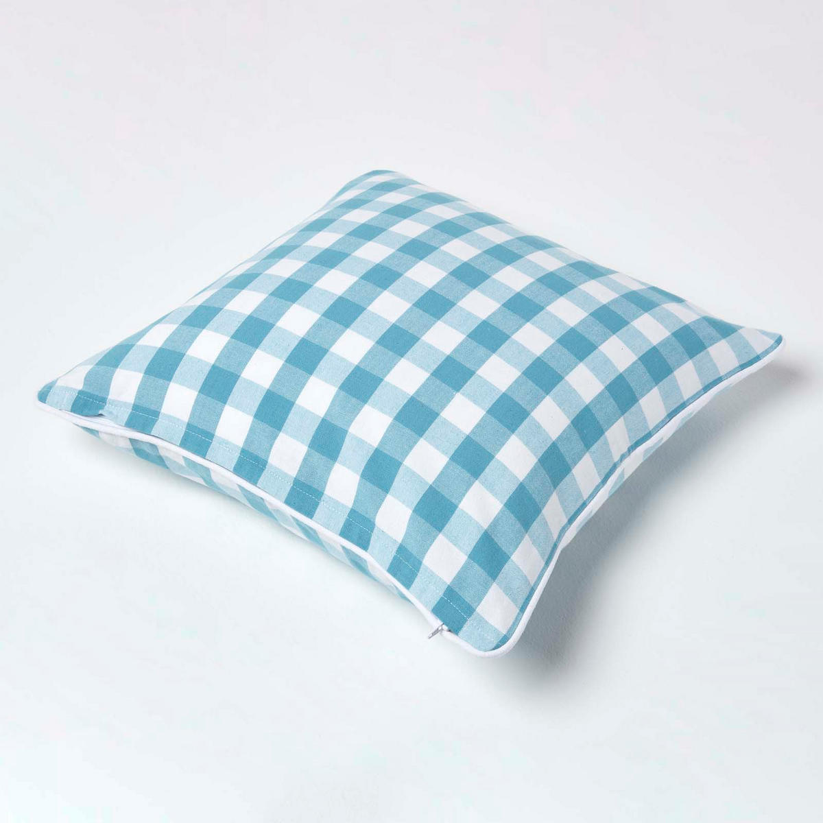 KISSENHÜLLE Karo-Muster 45/45 cm, 100% Baumwolle - Blau, Textil (45/45cm) - Homescapes