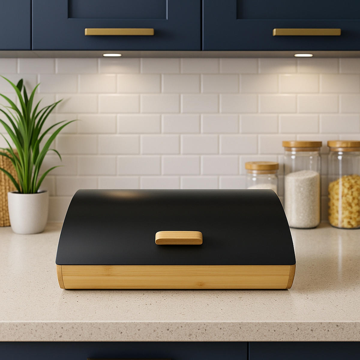 BROTKASTEN Bambus Metall Naturfarben Schwarz zum Aufklappen 35x25x15,5 cm - Schwarz/Naturfarben, Holzwerkstoff/Metall (35/15.5/25cm) - Begryf