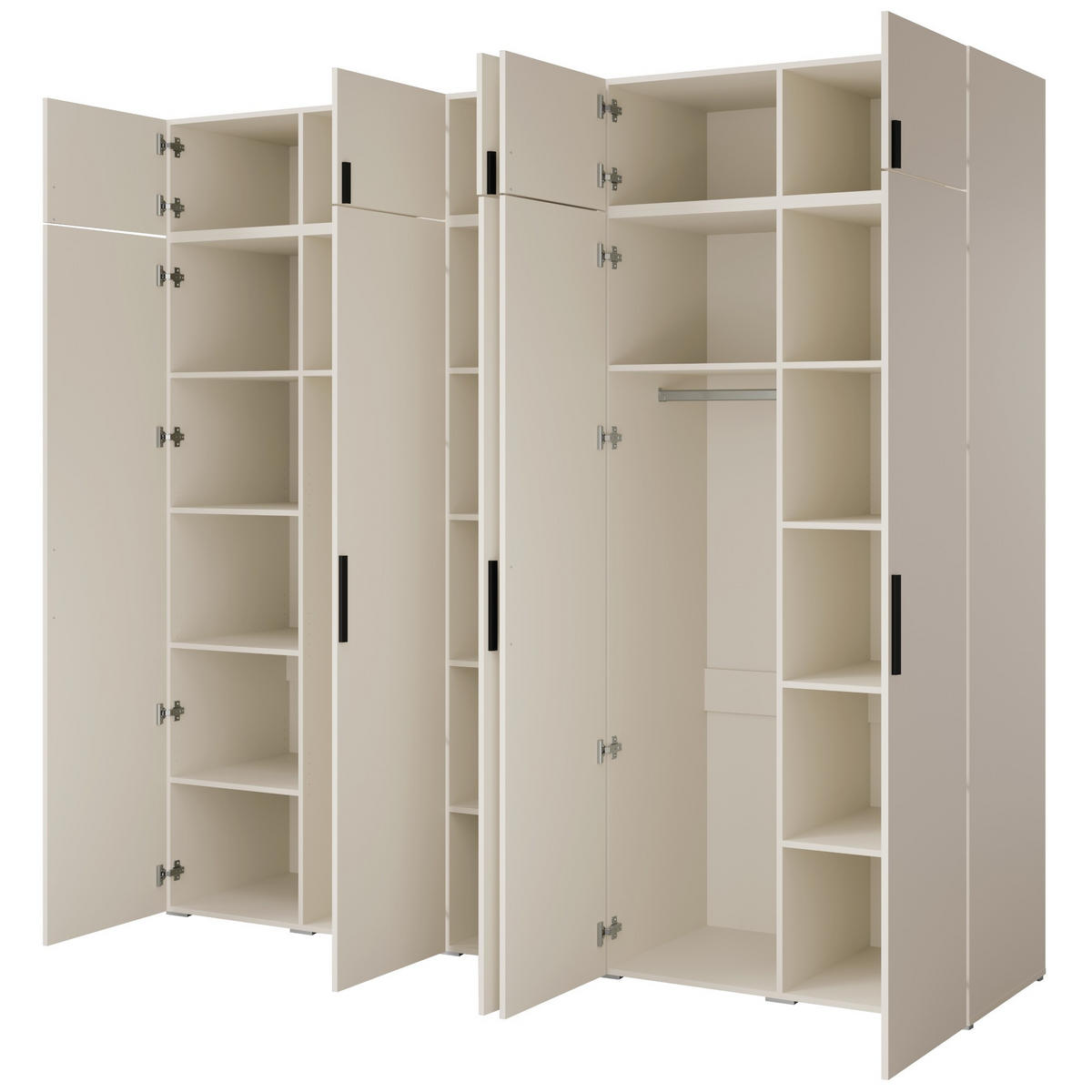 DREHTÜRENSCHRANK mit Aufsatz Napoli 5D 250 Kaschmir (schwarzer oder goldener Griff) - Kaschmir/Silberfarben, Holzwerkstoff/Kunststoff (250/35/60cm) - mzm24