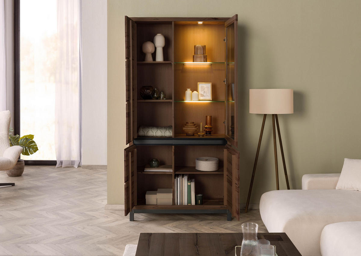 VITRINE Kernbuche 103x40x205 natur geölt VILLANDERS #101 - Braun, Holz (103/205/40cm) - Massivmoebel24