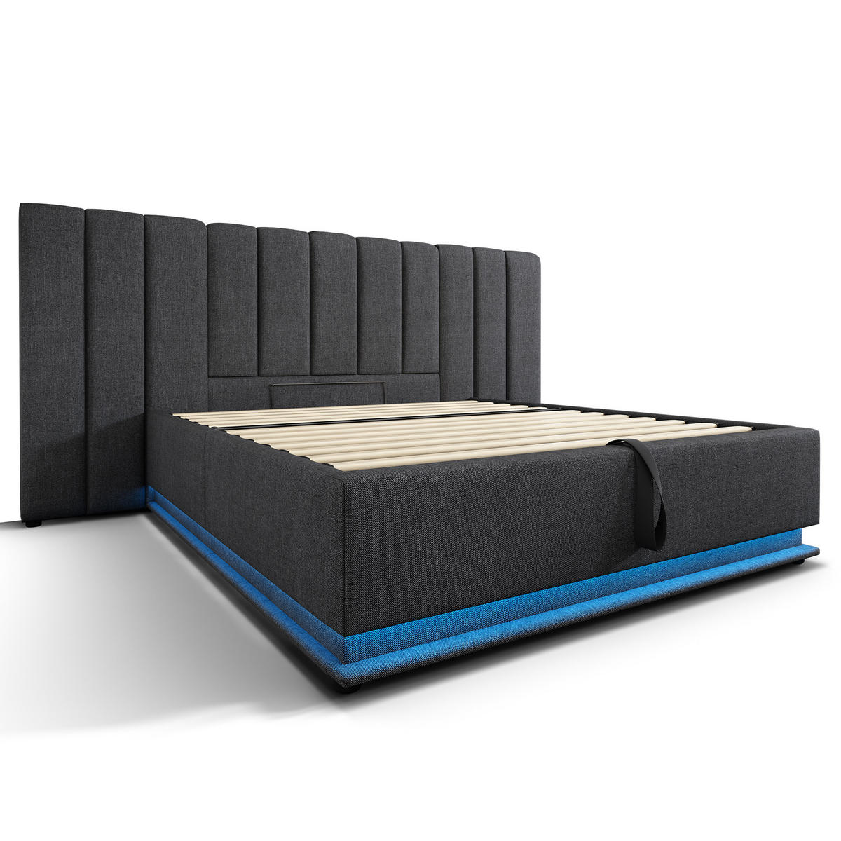 POLSTERBETT 160/200 cm Grau Stauraumbett mit App-Control LED und USB-C-Ladefunktion - Grau, Textil (160/200cm) - OKWISH