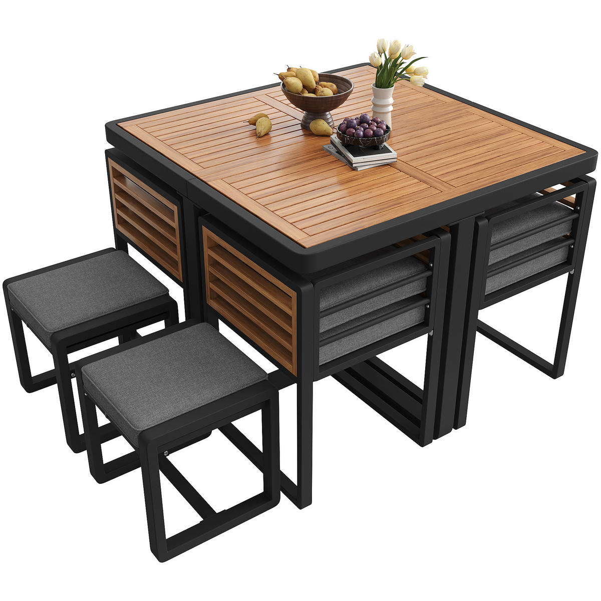 GARTENMÖBEL-SET Modernes 7-tlg. Natur/Beige - Grau, Holz - ComfortXL