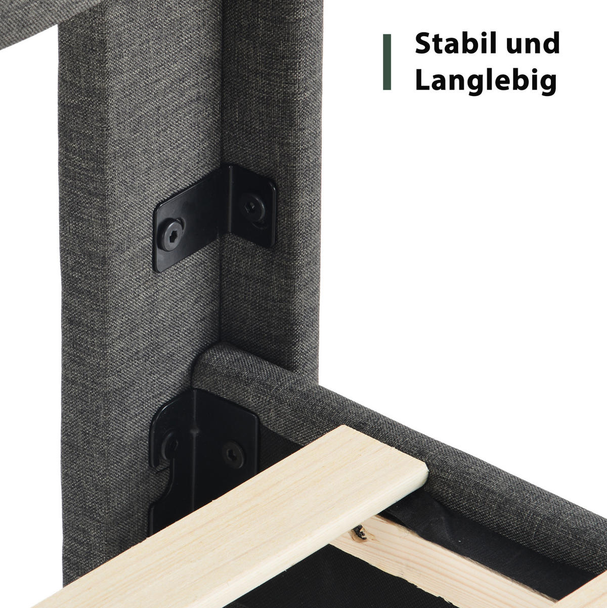 POLSTERBETT aus Leinen 140x200 cm in Dunkelgrau mit Lattenrost - Dunkelgrau, Textil (140/200cm) - Modfu