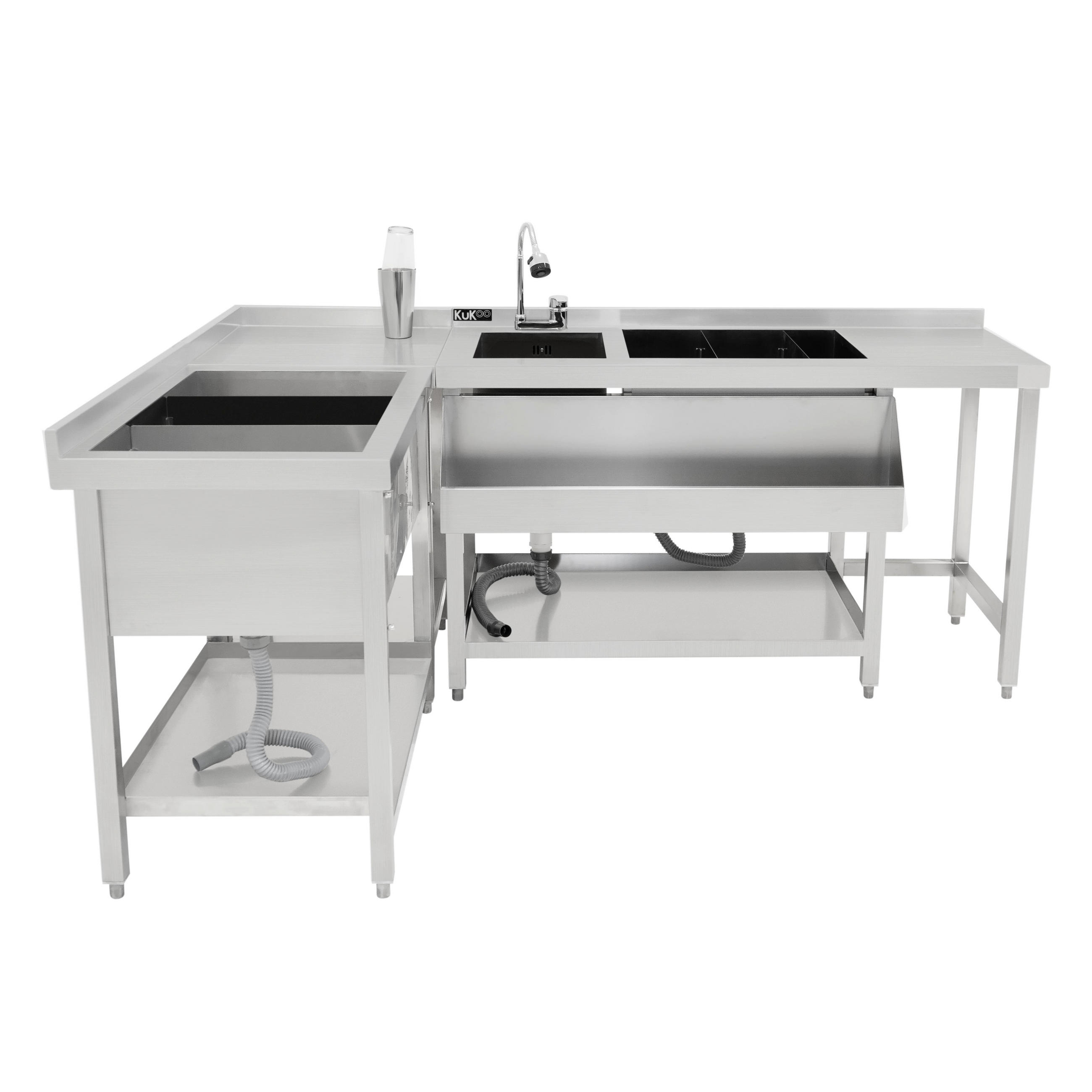 COCKTAILBAR-STATION mit Eisbrunnen, modular - Silberfarben, Metall (135/84.2/68.5cm)