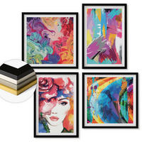 WANDBILDER 4er-Set - 50x50 cm & 40x60 cm Schwarzer Rahmen - Farbenfrohes abstraktes Porträt - Schwarz, Kunststoff (50/50cm) - ArtPrintCave