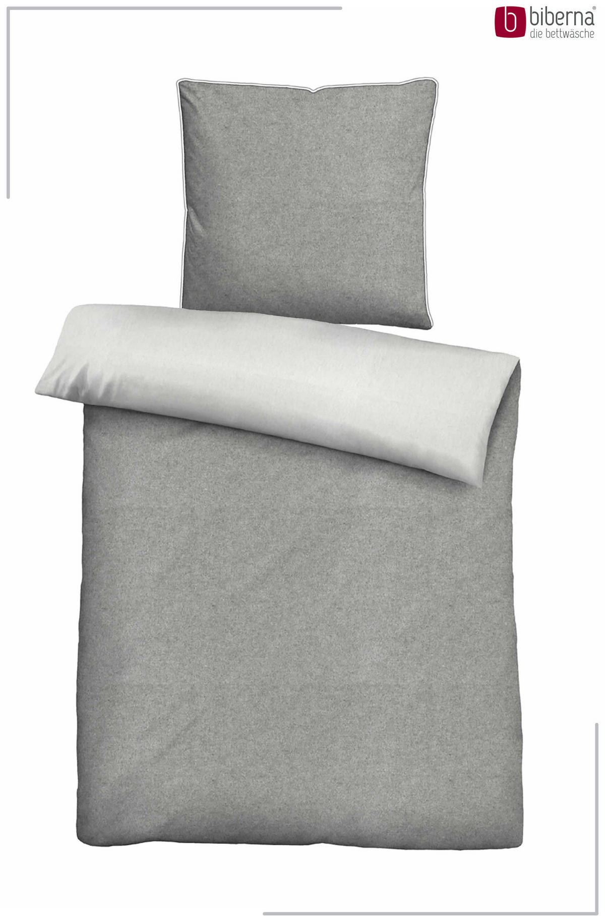 BETTWÄSCHE-GARNITUR Premium Biber Melange UNI sturmgrau, 155x200 cm + 80x80 cm - Grau, Textil (155/200cm) - biberna