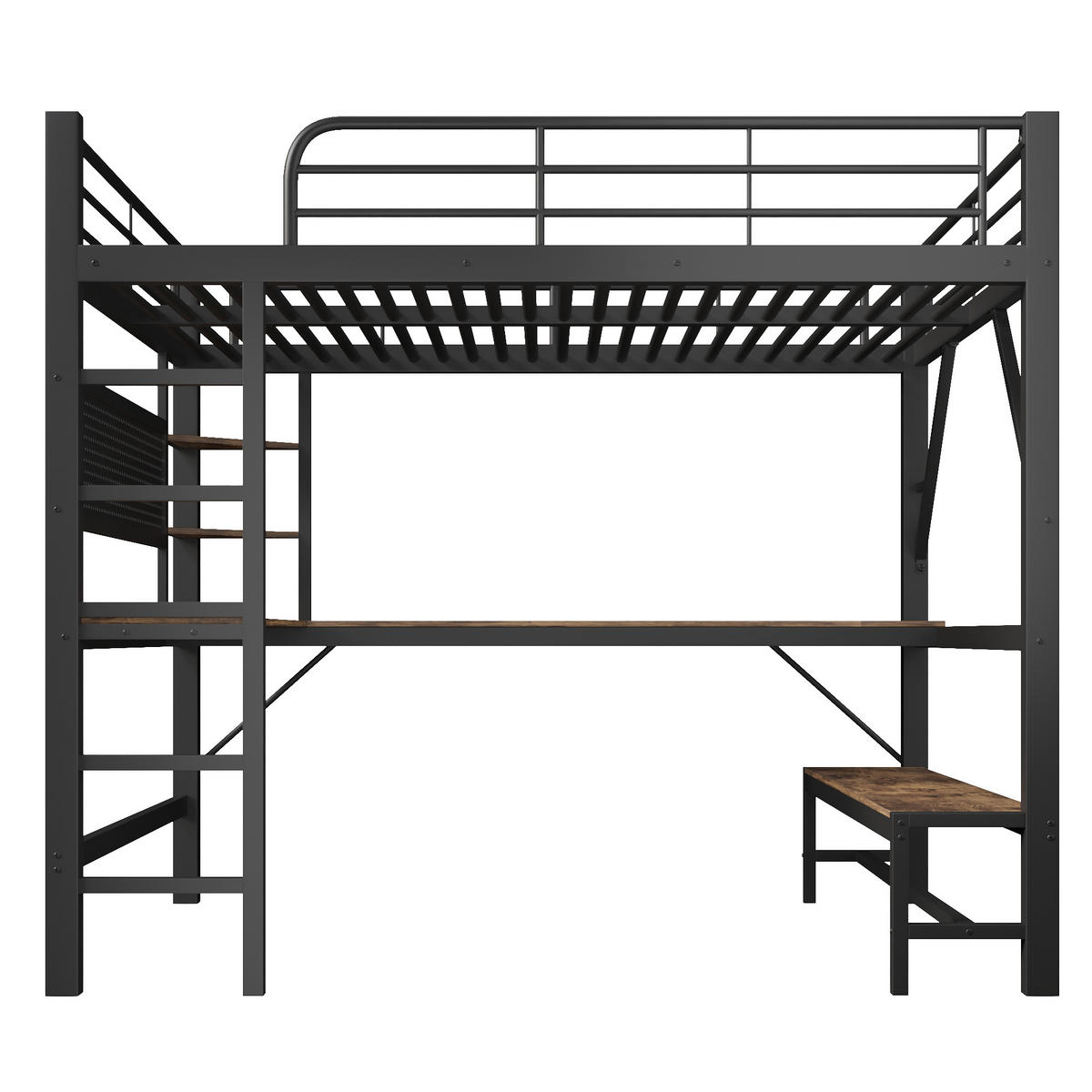 HOCHBETT 160/200 cm mit Schreibtisch und LED, DE-41983, in Schwarz - Schwarz, Metall (160/200cm) - ComfortXL