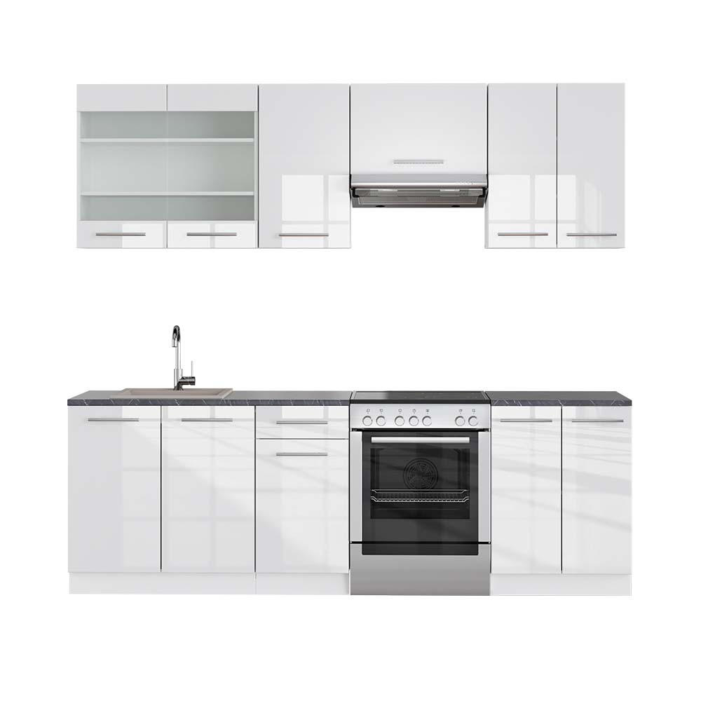 KÜCHENZEILE Fame-Line Weiß Hochglanz/Weiß 240 cm, AP Anthrazit - Weiß Hochglanz/Weiß, Holzwerkstoff (240/81.6/60cm) - Vicco