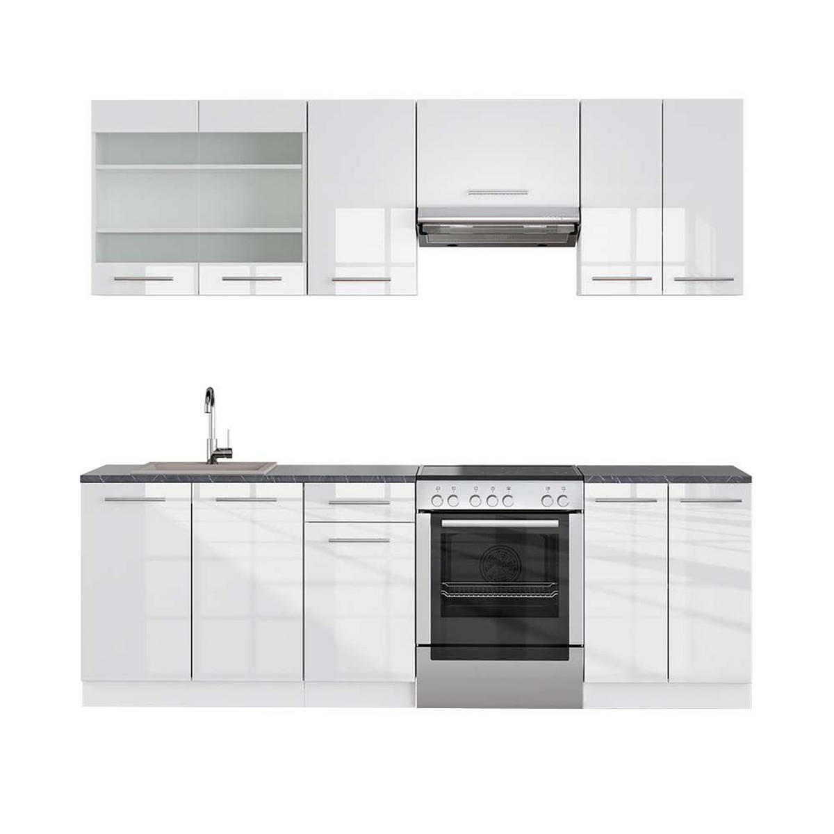 KÜCHENZEILE Fame-Line Weiß Hochglanz/Weiß 240 cm, AP Anthrazit - Weiß Hochglanz/Weiß, Holzwerkstoff (240/81.6/60cm) - Vicco