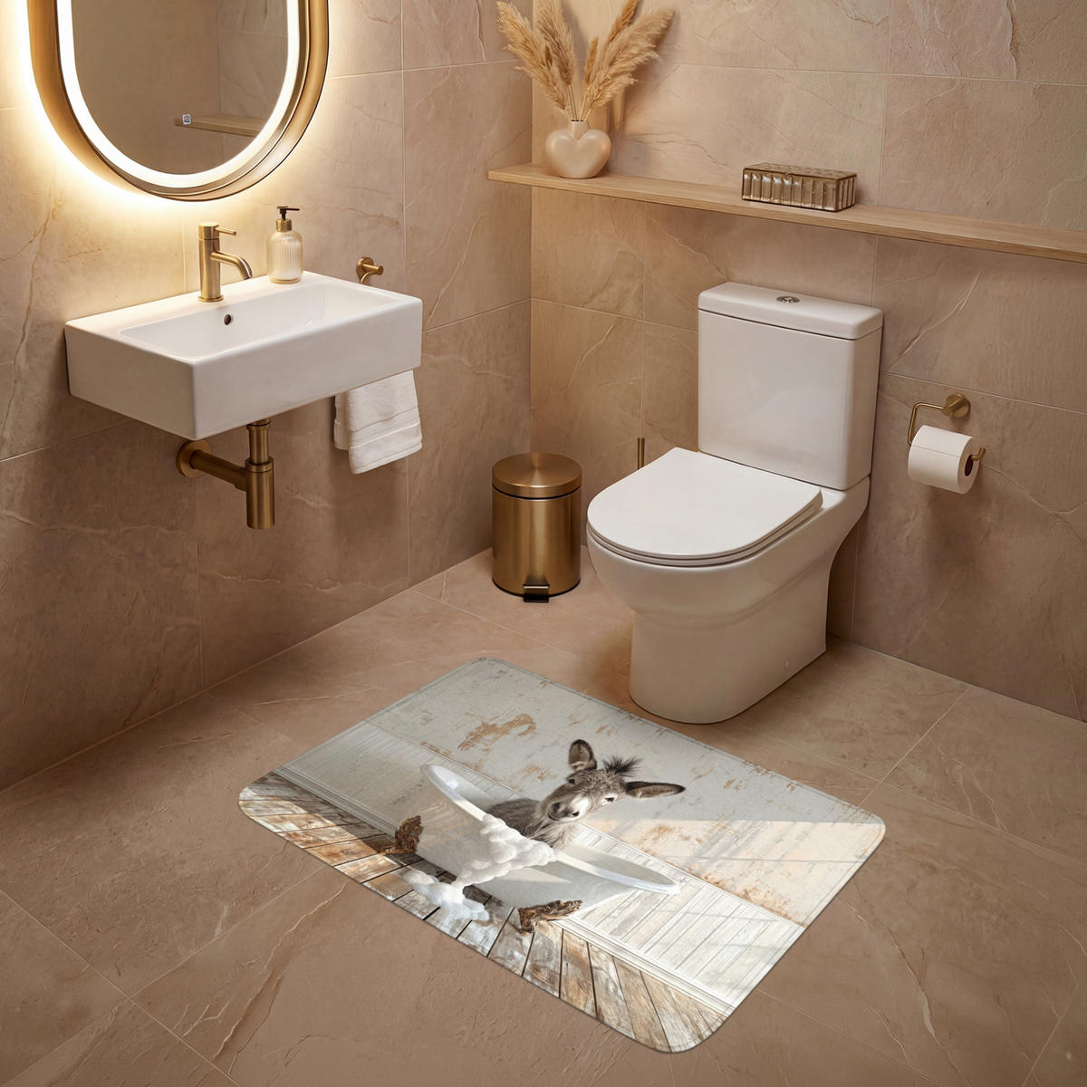 WC PŘEDLOŽKA Osel - Zvířata - Vana - Pěna 90x60 cm - krémová, textil/plast (90/1cm) - OnlyWow