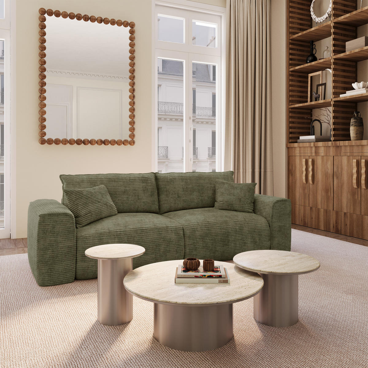 SCHLAFSOFA Express COMO Cord Olivgrün 236cm - Olivgrün/Grün, Textil (236/78/100cm) - Premium Interiors