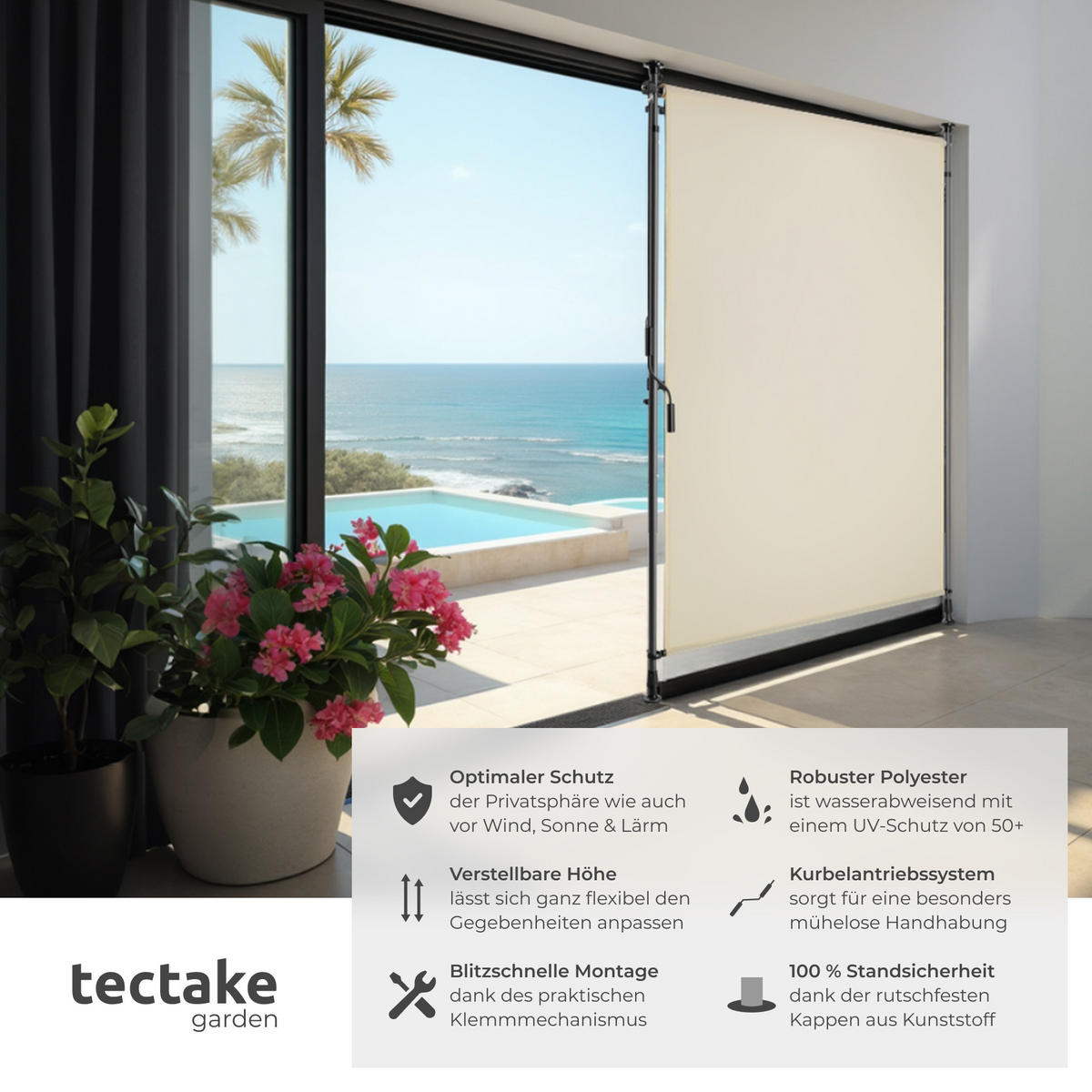 KLEMMMARKISE Taija,leichtgängige Handkurbel,beige - Beige, Kunststoff (108/310cm) - tectake