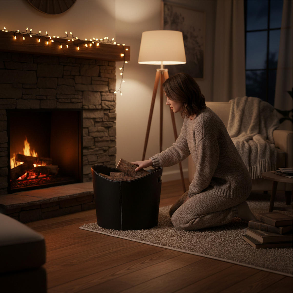 HOLZKORB - Schwarz, Wellpappe/Kunststoff (39.5/31.5/38cm) - Relaxdays