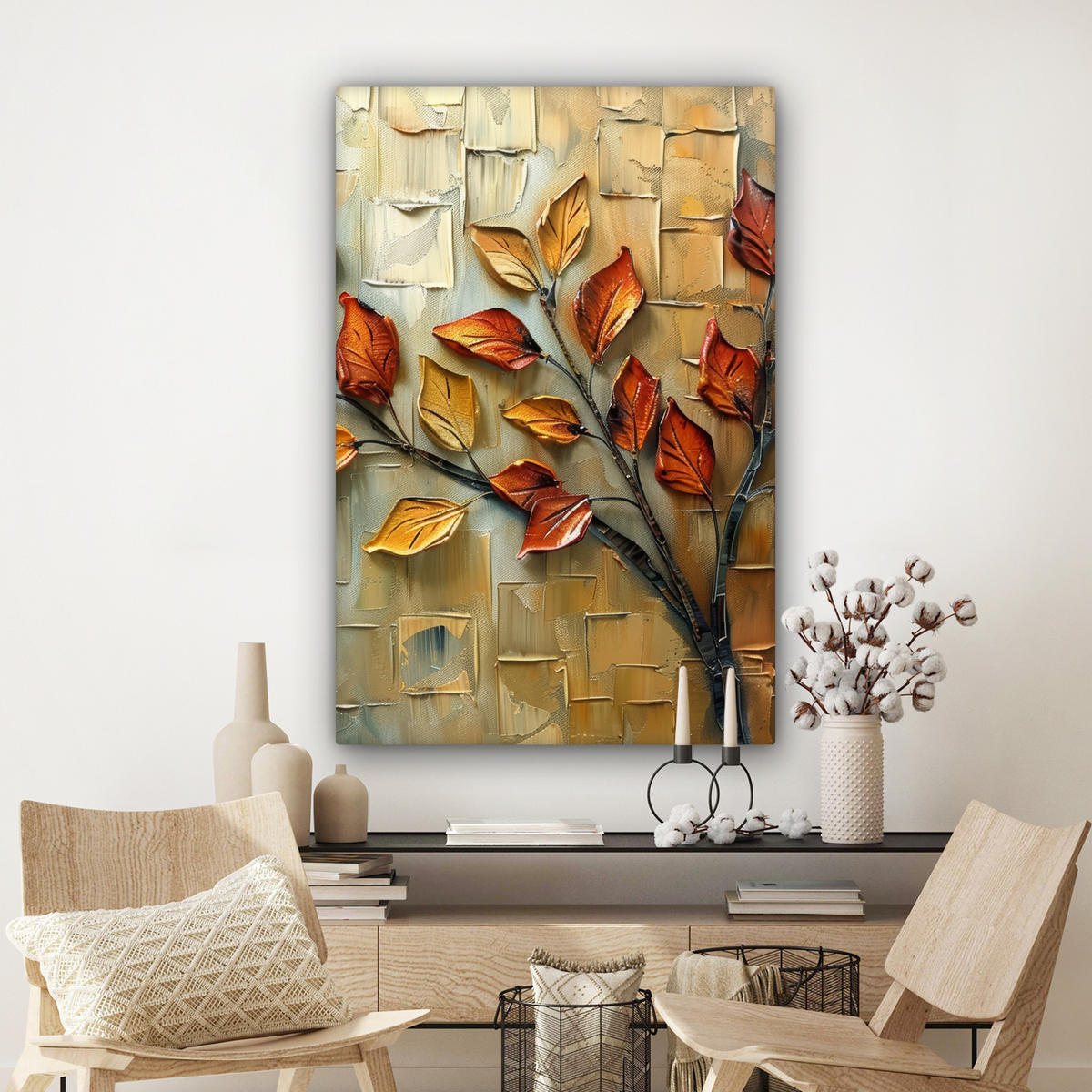 LEINWANDBILD Baum - Abstrakt - Natur - Kunst 90x140 cm - Goldfarben, Textil (90/140cm) - MuchoWow