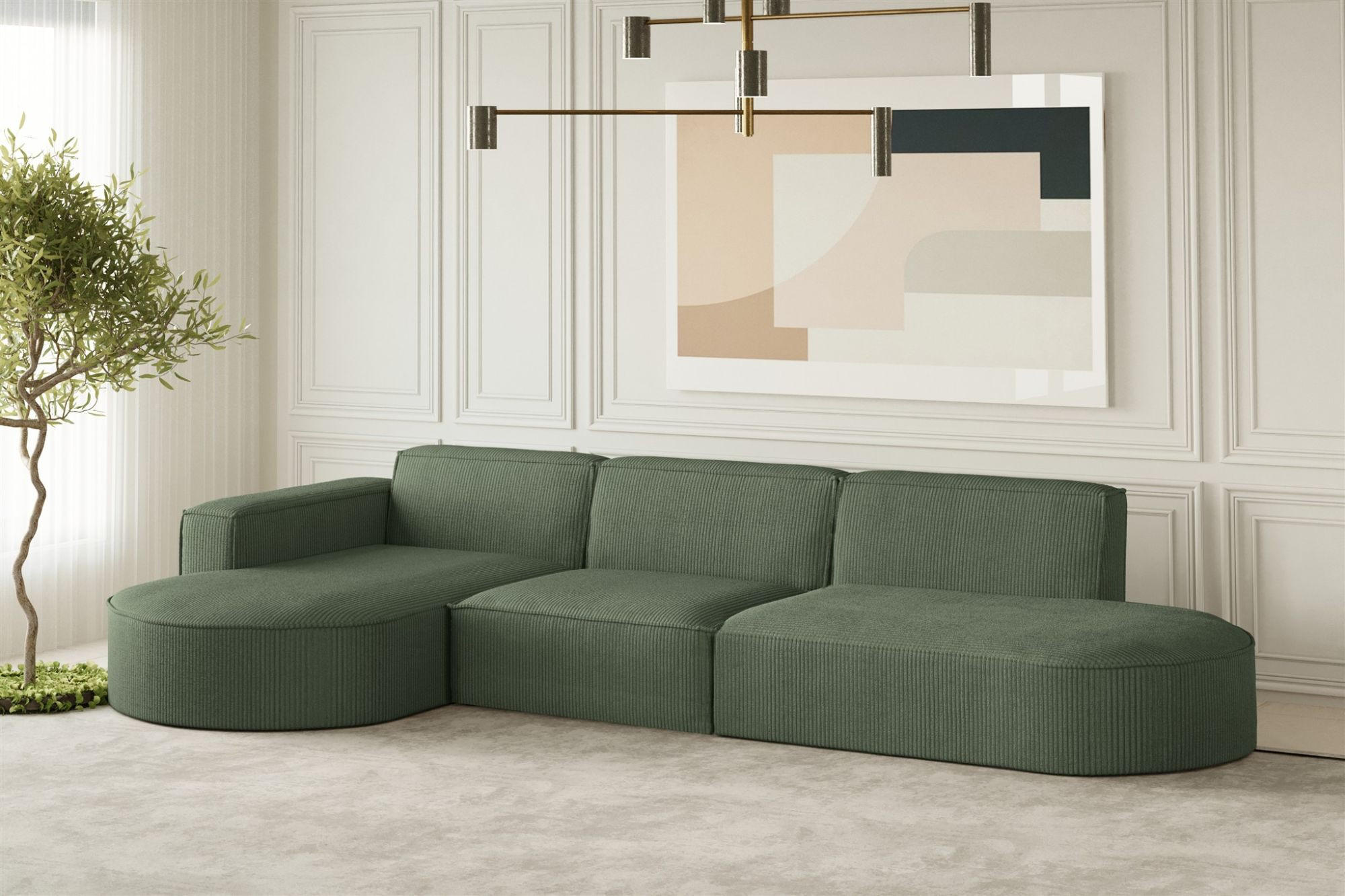 ECKSOFA Palma In Scala - Grün, Holzwerkstoff/Textil (296/165cm) - Fun Möbel