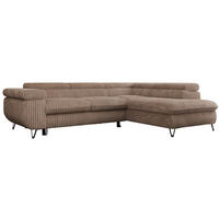 ECKSOFA PEDRO L Braun Cord - Rechts Seite - Schwarz/Braun, Textil/Metall (273/208cm) - MKS