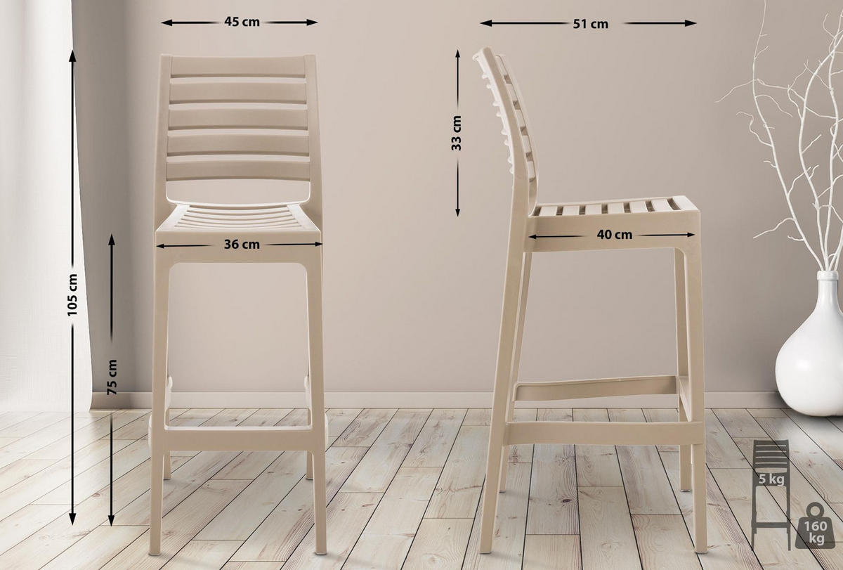 BARHOCKER Ares 105x45x51 cm schlamm - Schlammfarben, Kunststoff (45/105/51cm) - furnicato