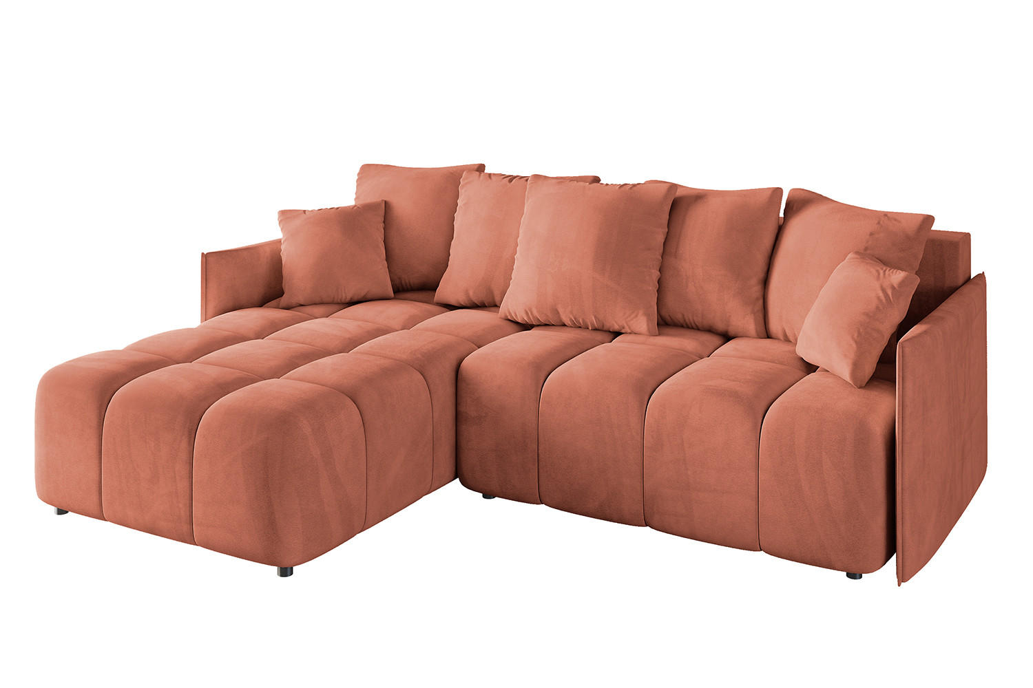 ECKSOFA Ottomane links LONLI-L 251x189x68 Koralle Velours - Koralle, Holzwerkstoff/Kunststoff (251/189cm) - ALTDECOR