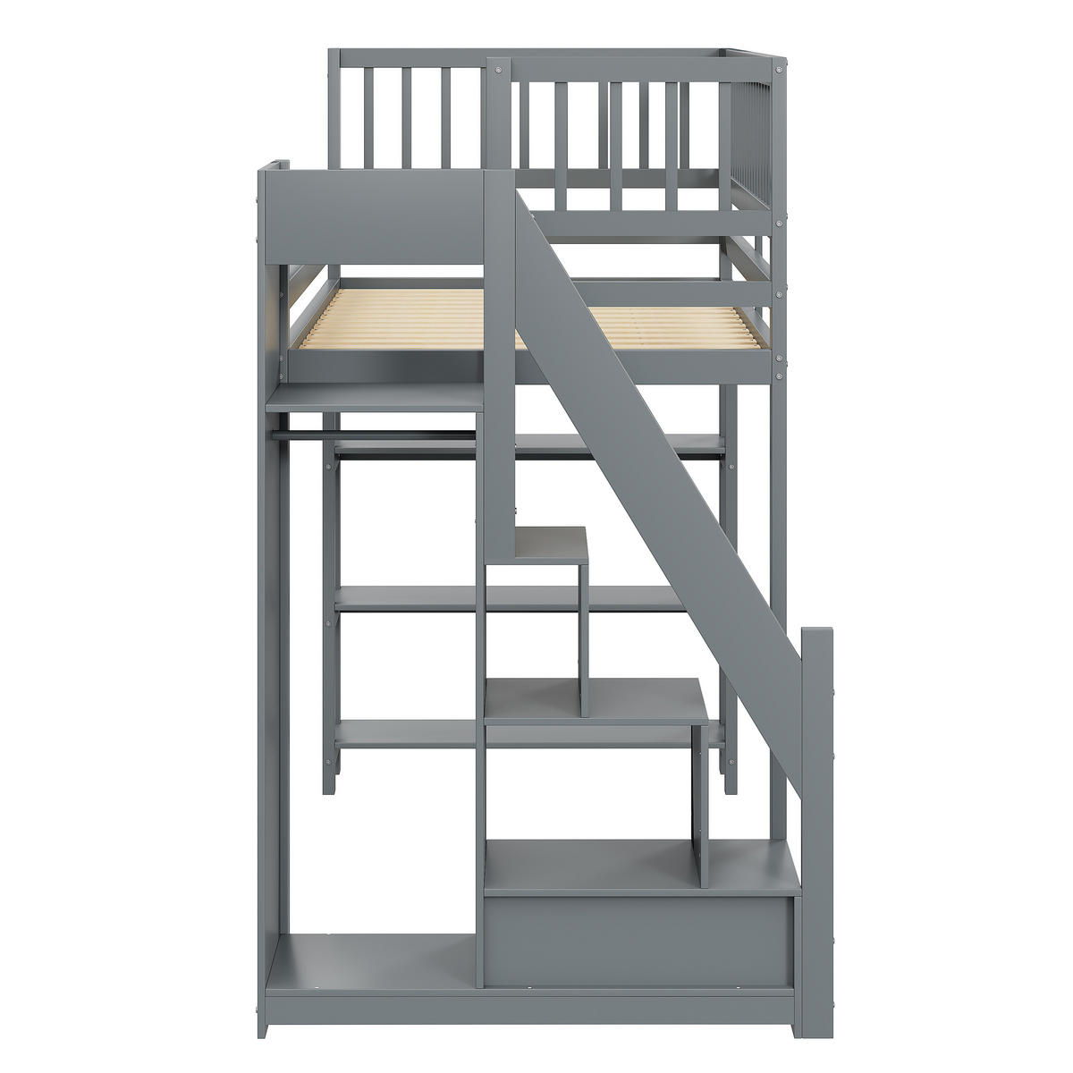 HOCHBETT 90/200 cm grau mit Sicherheitsleiter und Stauraum - Grau, Holz (90/200cm) - OKWISH