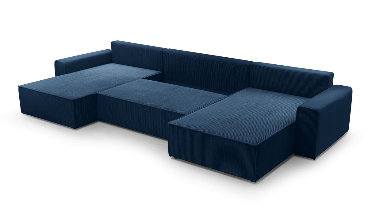 WOHNLANDSCHAFT Cedria Blau 389/145/85 cm mit Schlaffunktion - Schwarz/Dunkelblau, Kunststoff/Textil (389/85/145cm) - AX Living