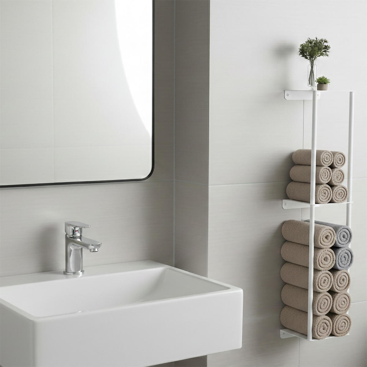 STENOVÝ vešiak na uteráky - biela, kov (20/83.5/20cm) - Relaxdays