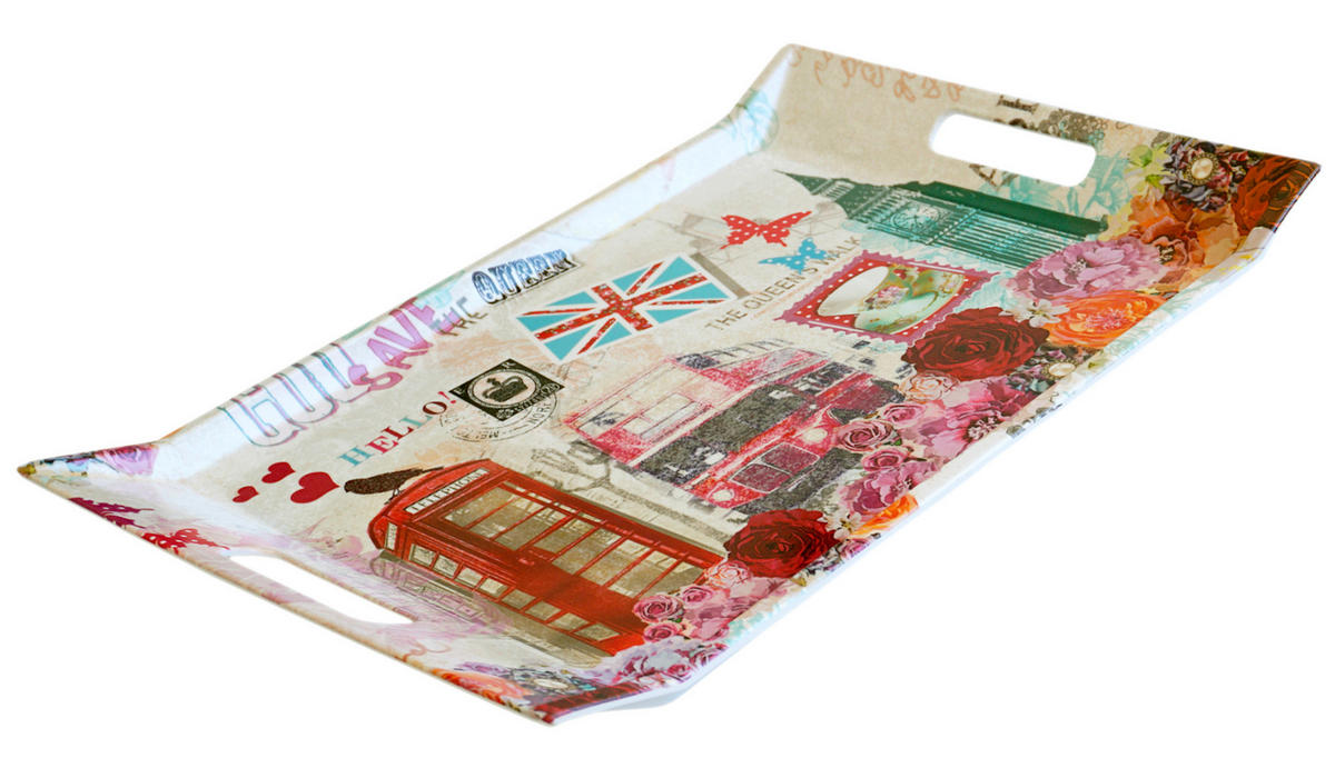 TABLETT London, rechteckige Serviertablett mit Griff 47x31 cm - Multicolor, Kunststoff (31/3/47cm) - Lashuma