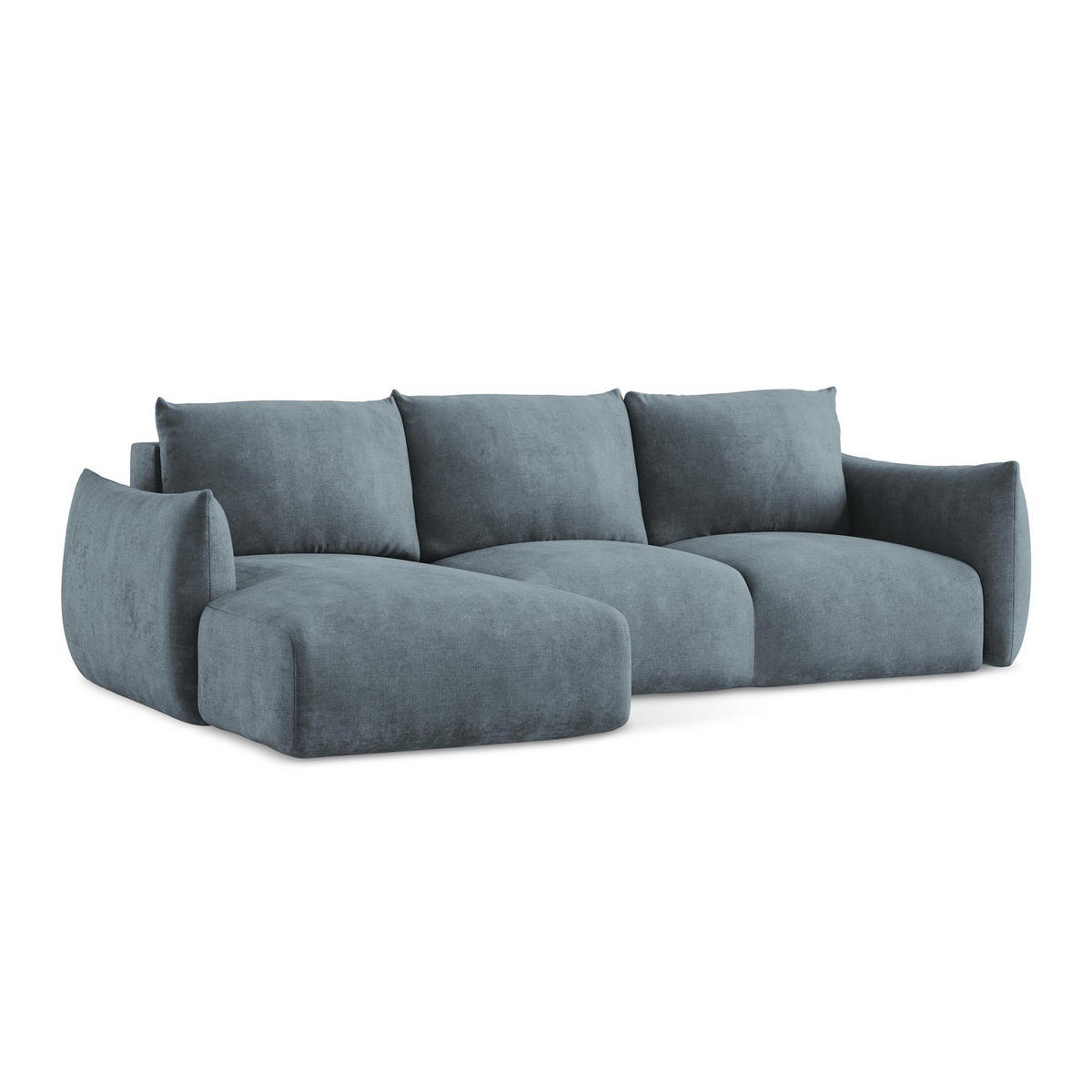 ECKSOFA mit Schlaffunktion links Chenille Stoff Blau - Pastellblau/Schwarz, Holzwerkstoff/Kunststoff (242/162cm) - LaMiaSofa
