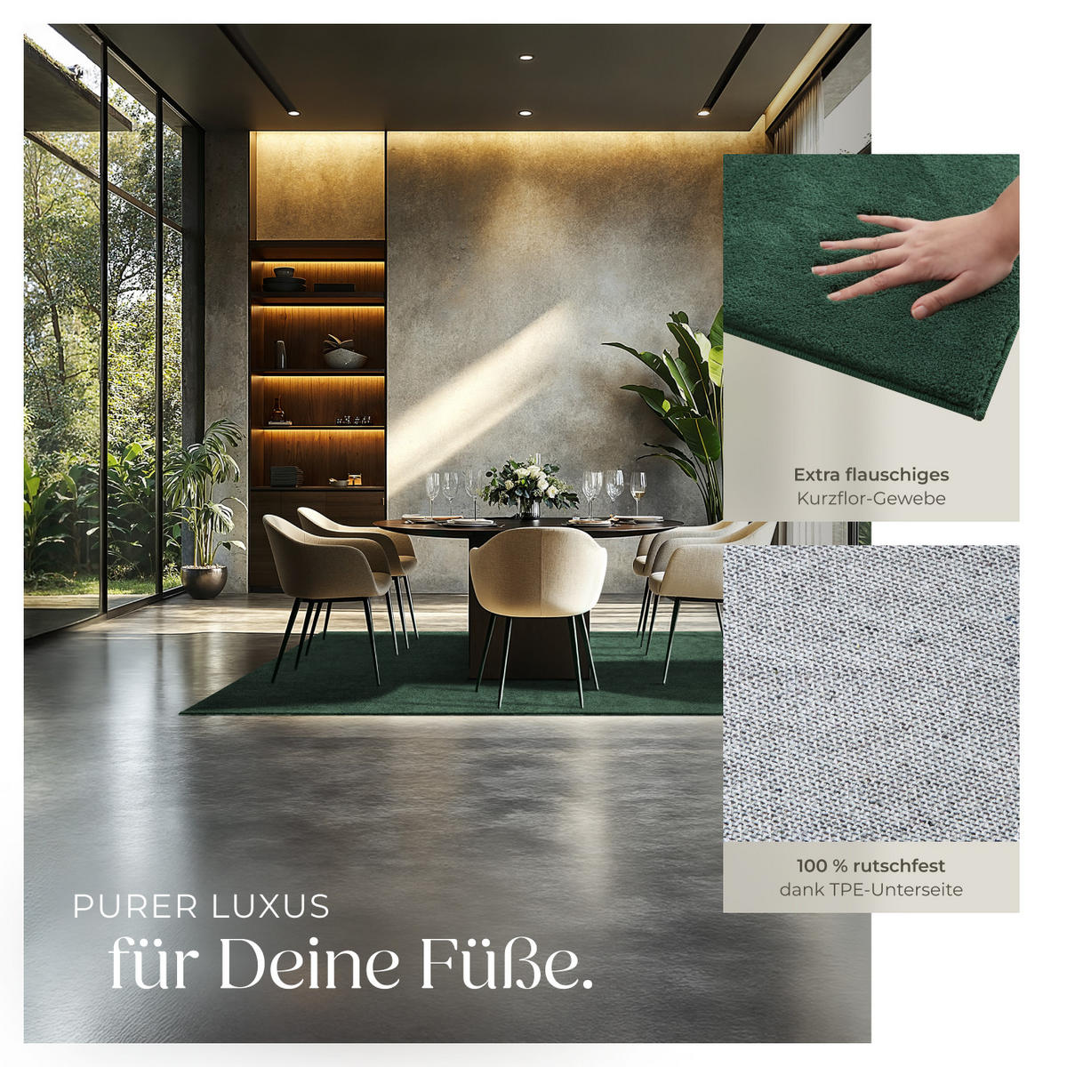 KURZFLORTEPPICH Soft Zone,rutschfeste Unterseite,grün - Grün, Kunststoff (200/140cm) - tectake