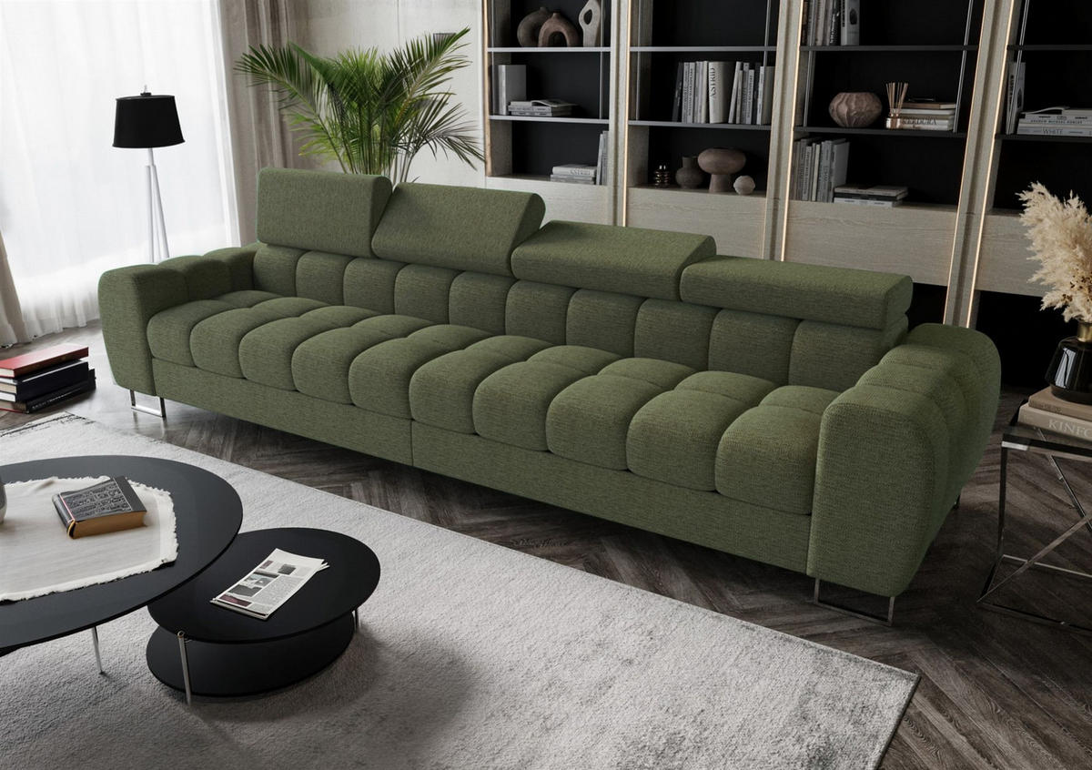 SOFA 4-sitzer Bastien In Stoff Aragon - Grün, Holzwerkstoff/Textil (335/95/97cm) - Fun Möbel