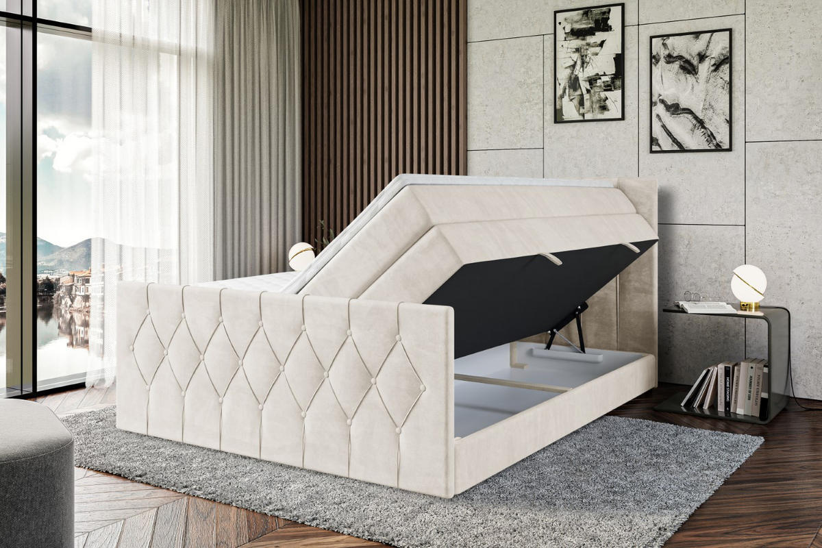 BOXSPRINGBETT VELANTO-Z KING - 200 x 200 - H3/H4 - Ecru - Ecru, Holzwerkstoff (200/200cm) - ALTDECOR
