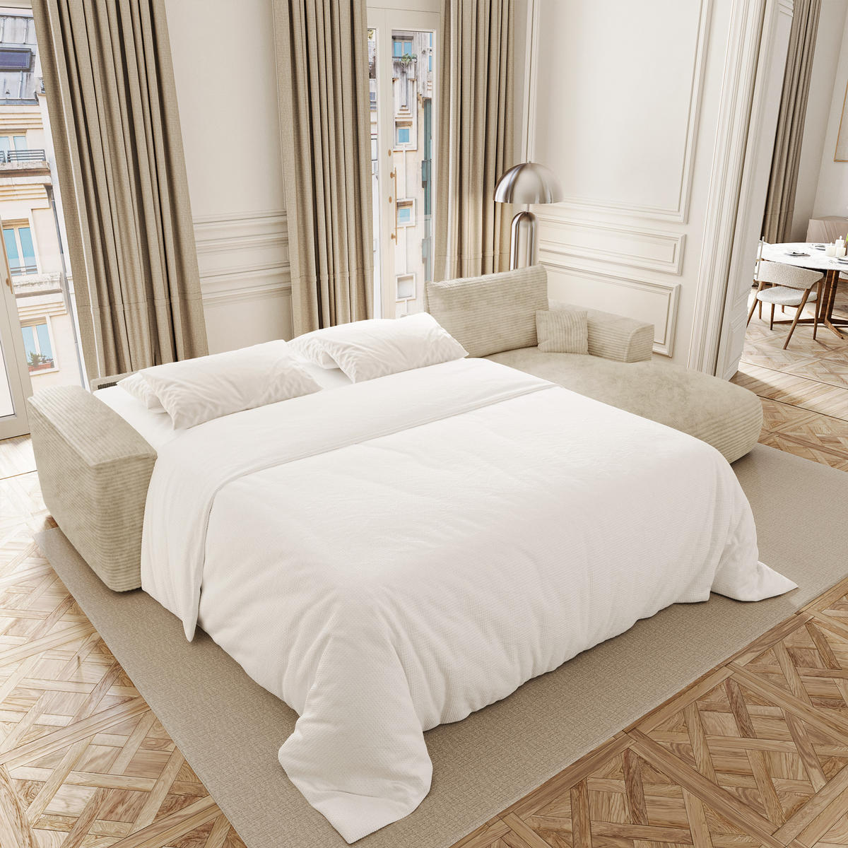 ECKSOFA rechtwinklig COMO Cord Beige 300cm - Beige, Textil (300/165cm) - Premium Interiors
