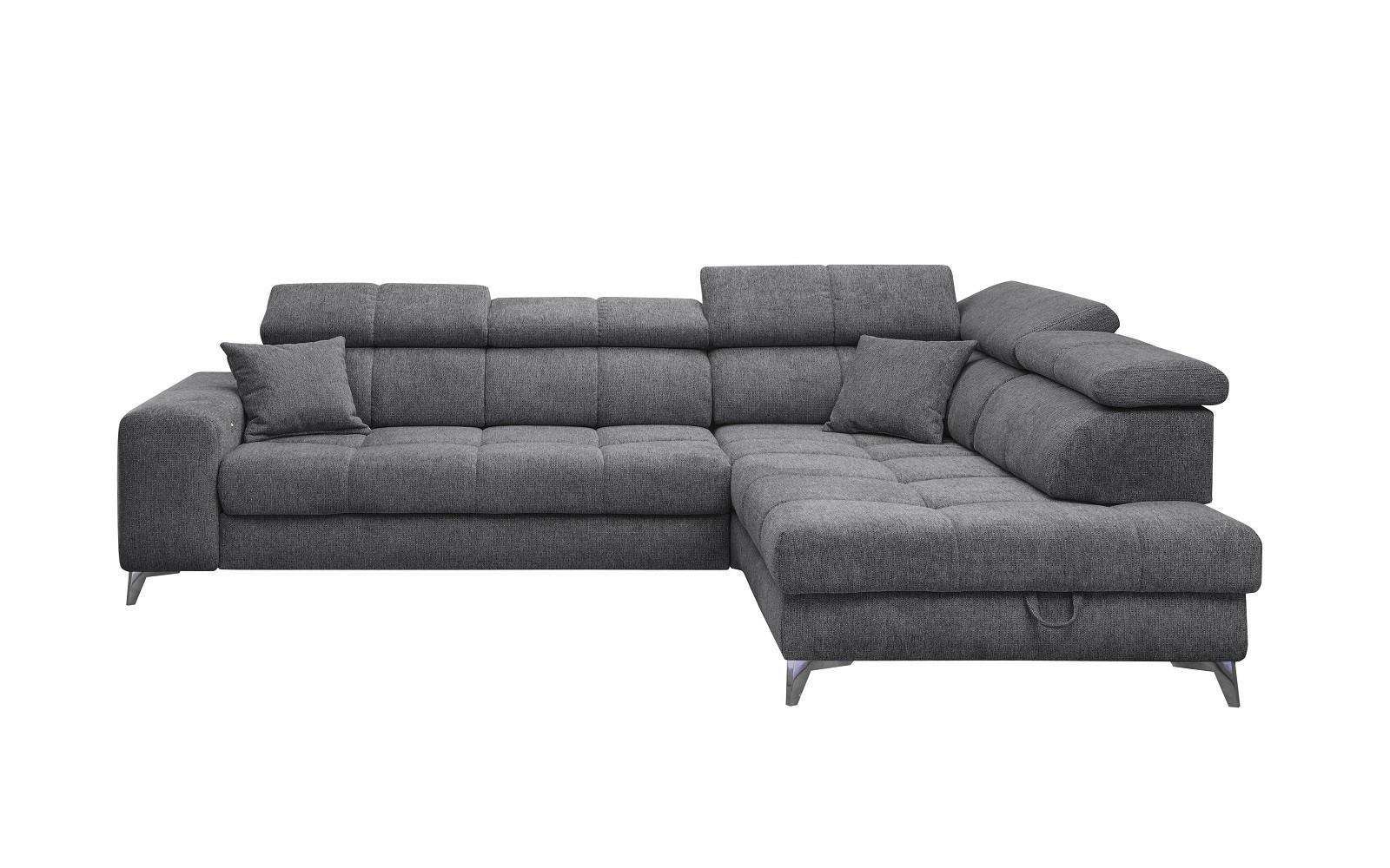 ECKSOFA mit Schlaffunktion und Bettkasten, Luxus-Mikrofaser - Anthrazit/Schwarz, Textil/Metall (198/282cm) - ed exciting design