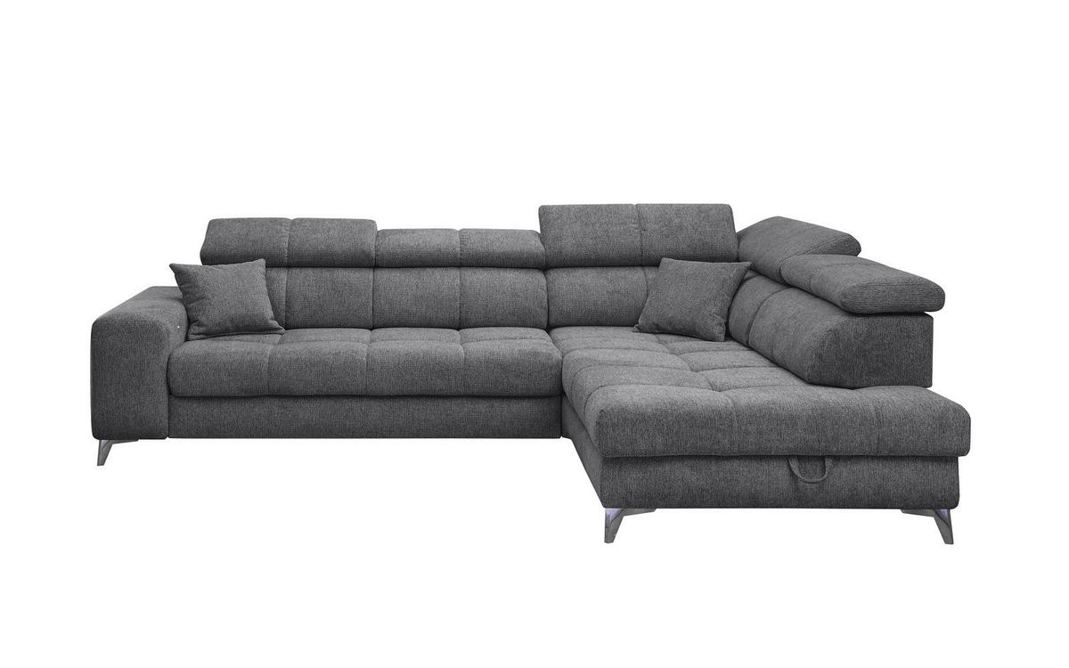 ECKSOFA mit Schlaffunktion und Bettkasten, Luxus-Mikrofaser - Anthrazit/Schwarz, Textil/Metall (198/282cm) - ed exciting design