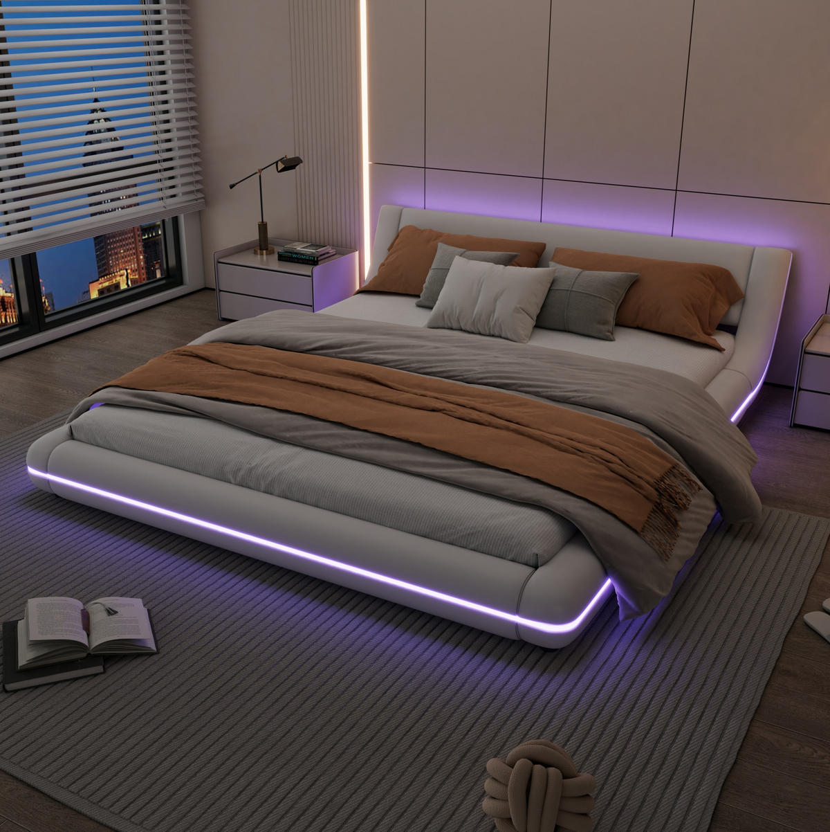 KREVET 160/200 cm od PU-a s LED osvjetljenjem i podnim dizajnom, Bijela - bijela, koža (160/200cm) - Redom