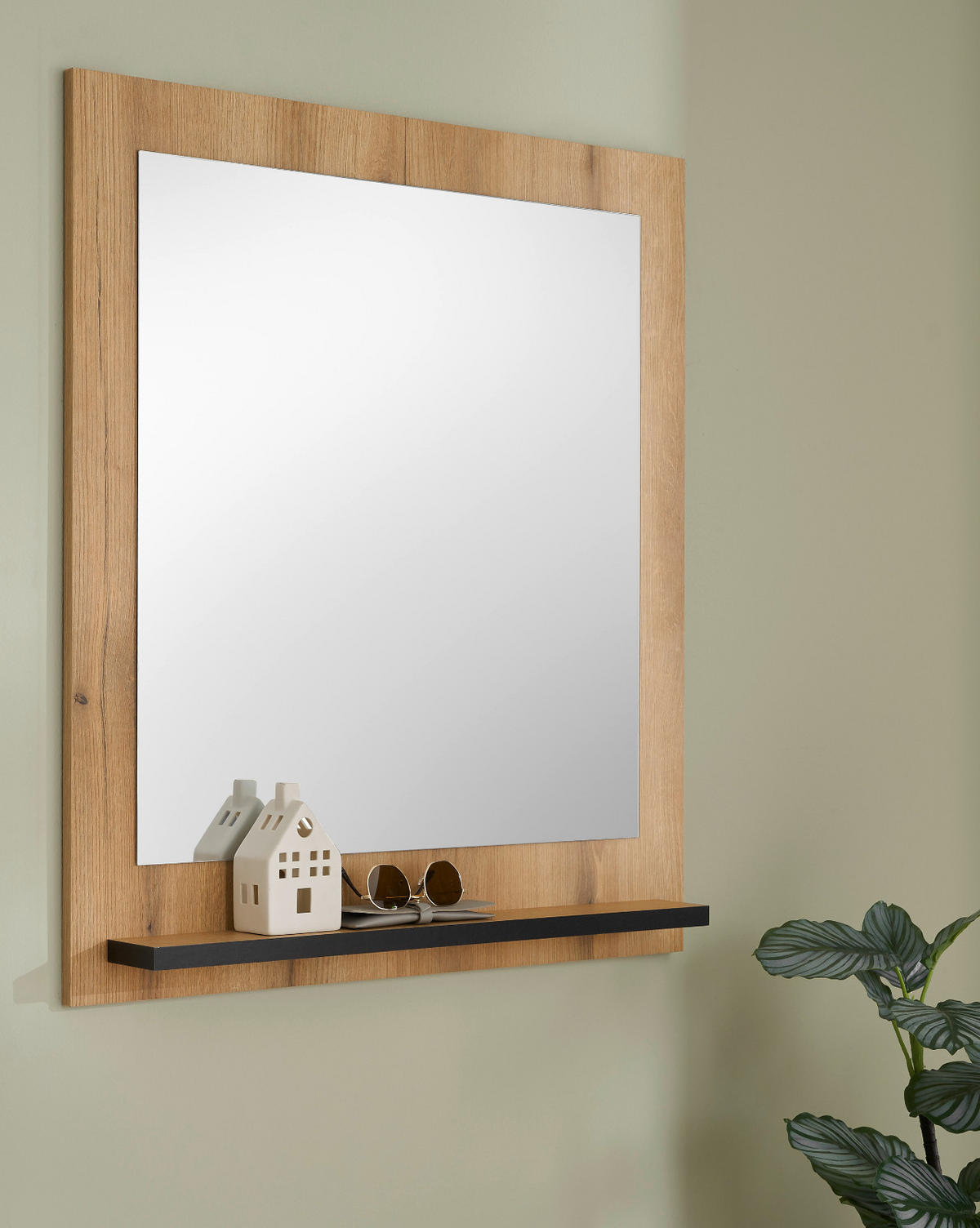 WANDSPIEGEL Evoke Eiche 79 x 89 cm, Garderobenspiegel mit Ablage - Eichefarben, Glas/Holzwerkstoff (79/89/10cm) - Furn.Design