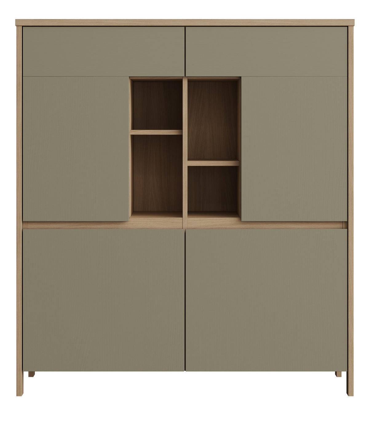 HIGHBOARD Salbei grün, Eiche 111 x 125 cm, Kommode skandinavisch mit Soft-Close - Salbeigrün/Eichefarben, Holzwerkstoff/Metall (111/125/39cm) - Furn.Design